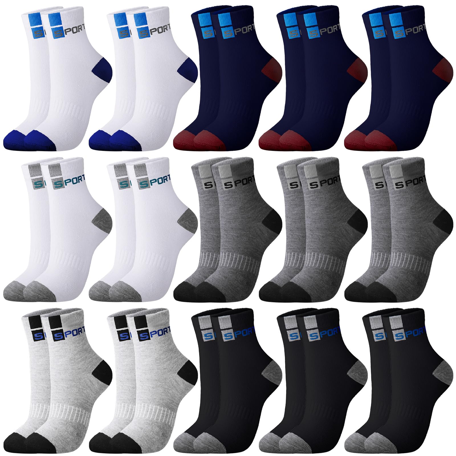 Bencailor 15 Pairs Men's Crew Socks Breathable Athletic Comfort Lightweight Sport Socks for Men
