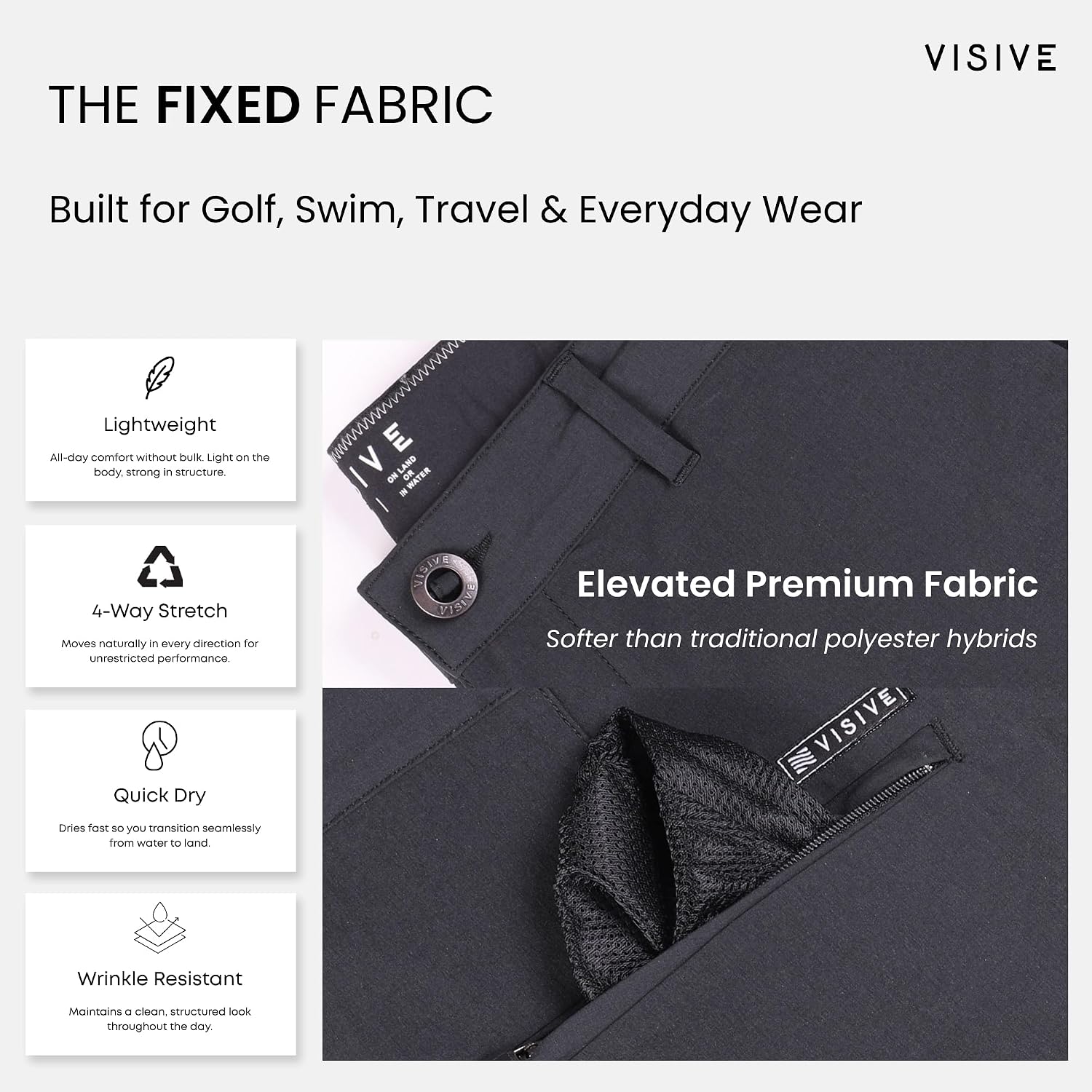 Visive Boys Hybrid Golf Shorts, Blue, Size 22-30, Modern Classic Fit, Quick Dry, 2 Pockets