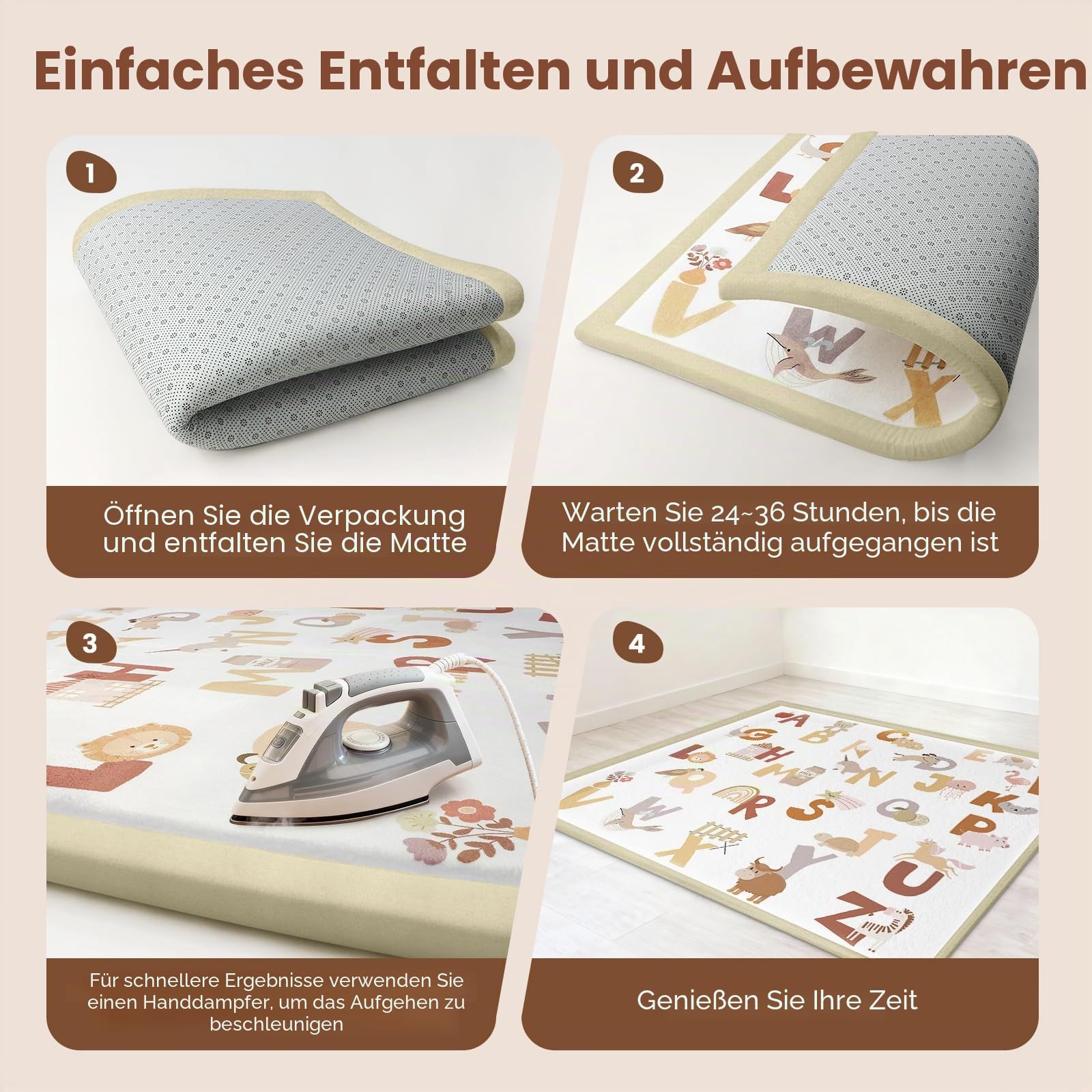 Teppich Krabbelmatte Baby 150x180x3cm, Spielmatte Krabbeldecke Turnmatte Spielteppich für Baby Kinder, für Kinderzimmer mit Hochwertigem Memory Schaum, Rutschfester Unterseite - Alphabet - Alphabet | Hochdichte Schaumstoffmatte · Weicher Plüschteppich mit