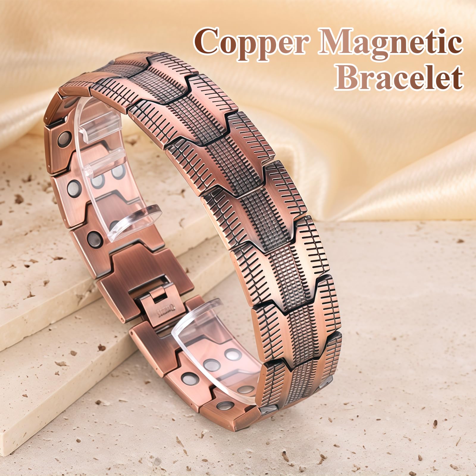 Pulsera de cobre para hombres, pulsera de cobre y magnética, 99,99% cobre puro con imanes de 3500 Gauss, pulsera ajustable para hombres