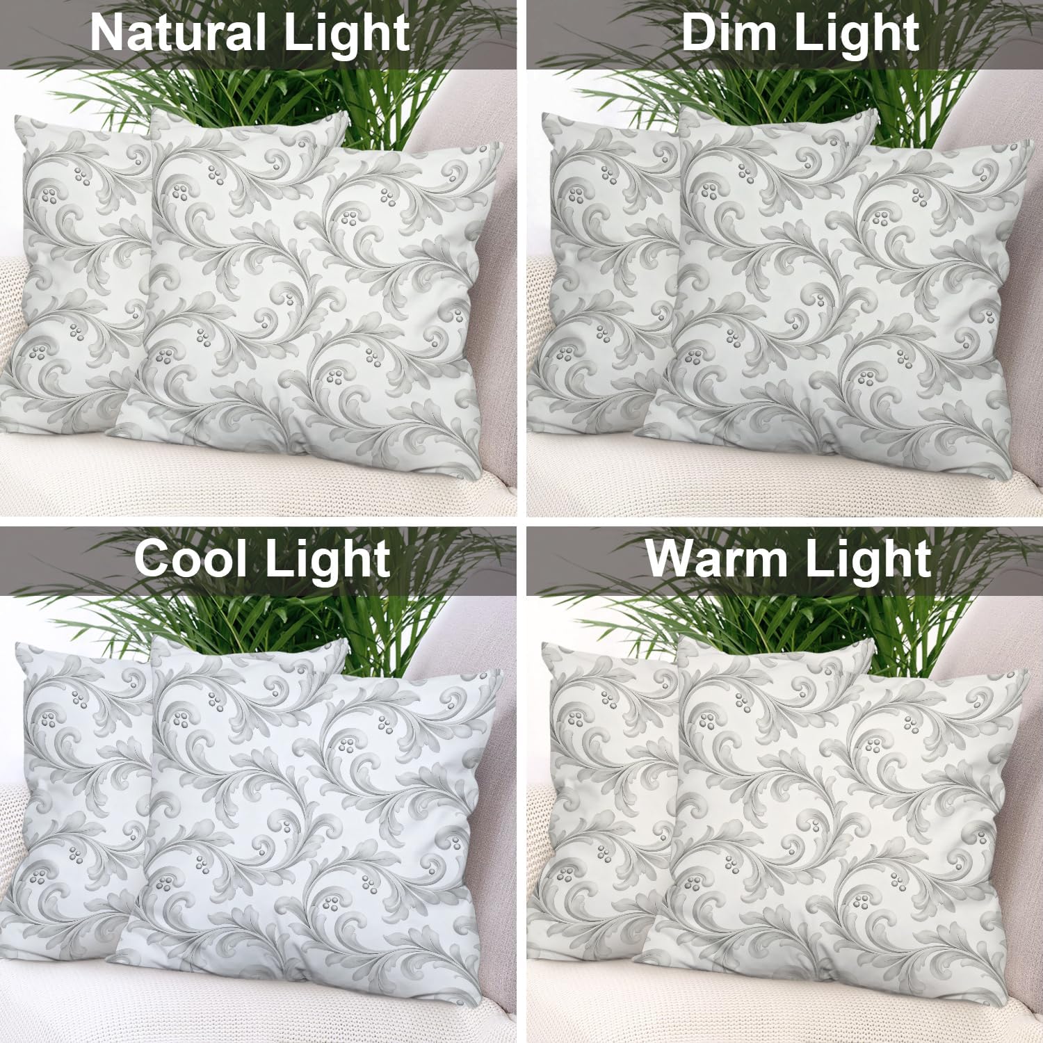 Batmerry Gray and White Floral Throw Pillow Covers,Victorian Style White Flower On Grey Decorative Pillow Covers Digital Printing Blended Fabric for Couch Sofa Bed Invisible Zipper 22X22 in