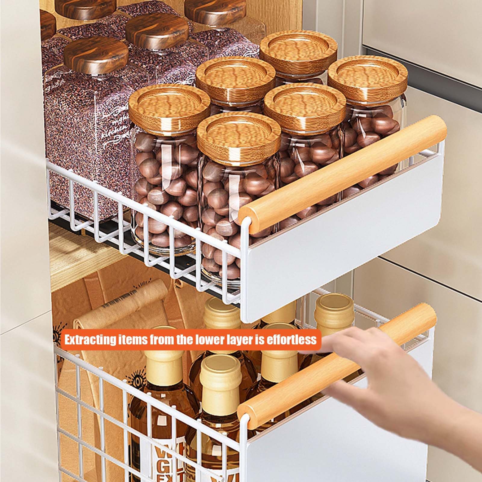 Organiseur de tiroir coulissant en métal avec poignée - Étagère extensible pour armoires de cuisine et de salon - Solution de rangement coulissante pour vaisselle et ustensiles