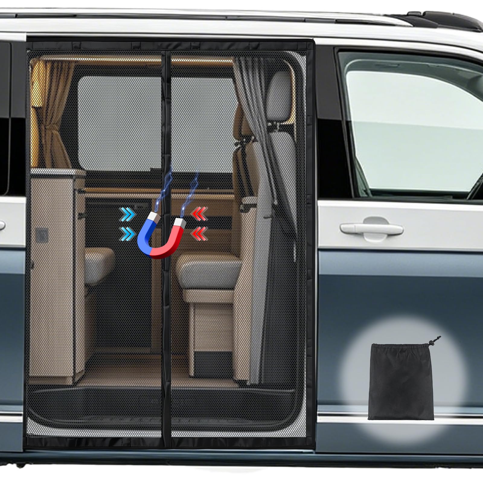 Mosquitera Magnética para VW T5 T6 para Puerta Corredera, Mosquitera para Coche con Protección contra Insectos y Protección Solar, Protección Solar Puerta Lateral Camping Viaje, Ventilación