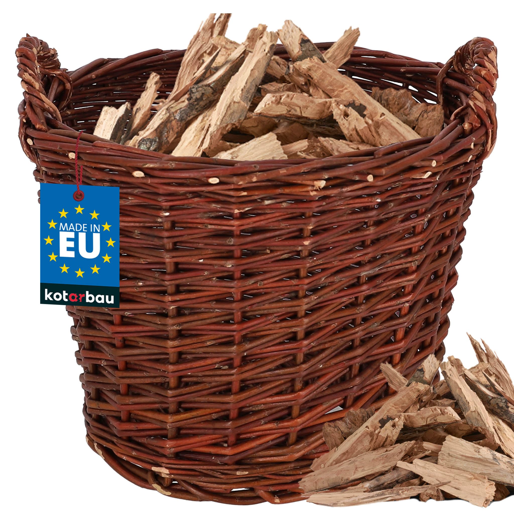 KOTARBAU® Weidenkorb mit Griffen - ø 30 cm - Blumen Korb - Aufbewahrung von Spielzeug - Holzkorb für Kaminholz - Erntekorb aus Weide
