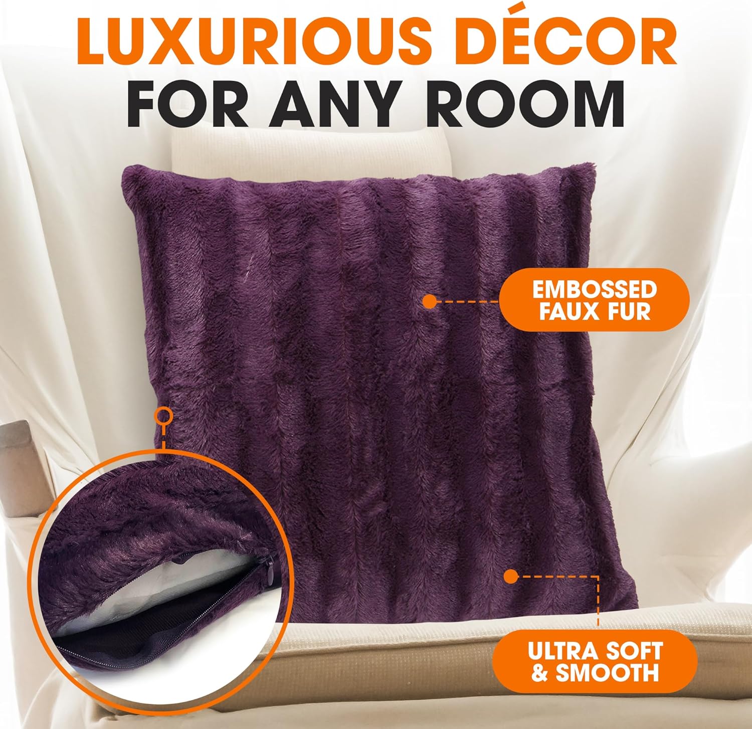 Purple Faux Fur 18" x 18" Decorative Pillow Cover