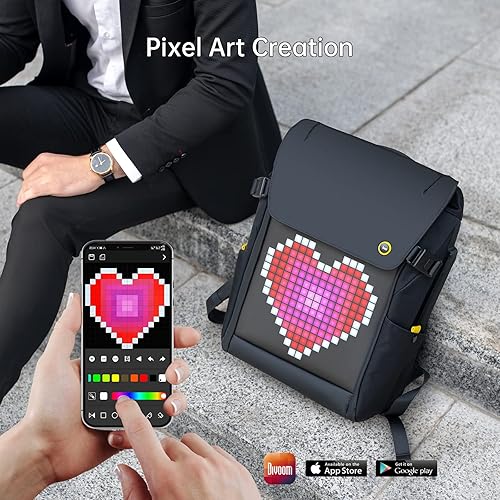 Miniatura 2 de Divoom Mochila para portátil con pantalla LED y control de aplicación, mochila de moda de animación de arte de píxeles de 17 pulgadas, regalo único