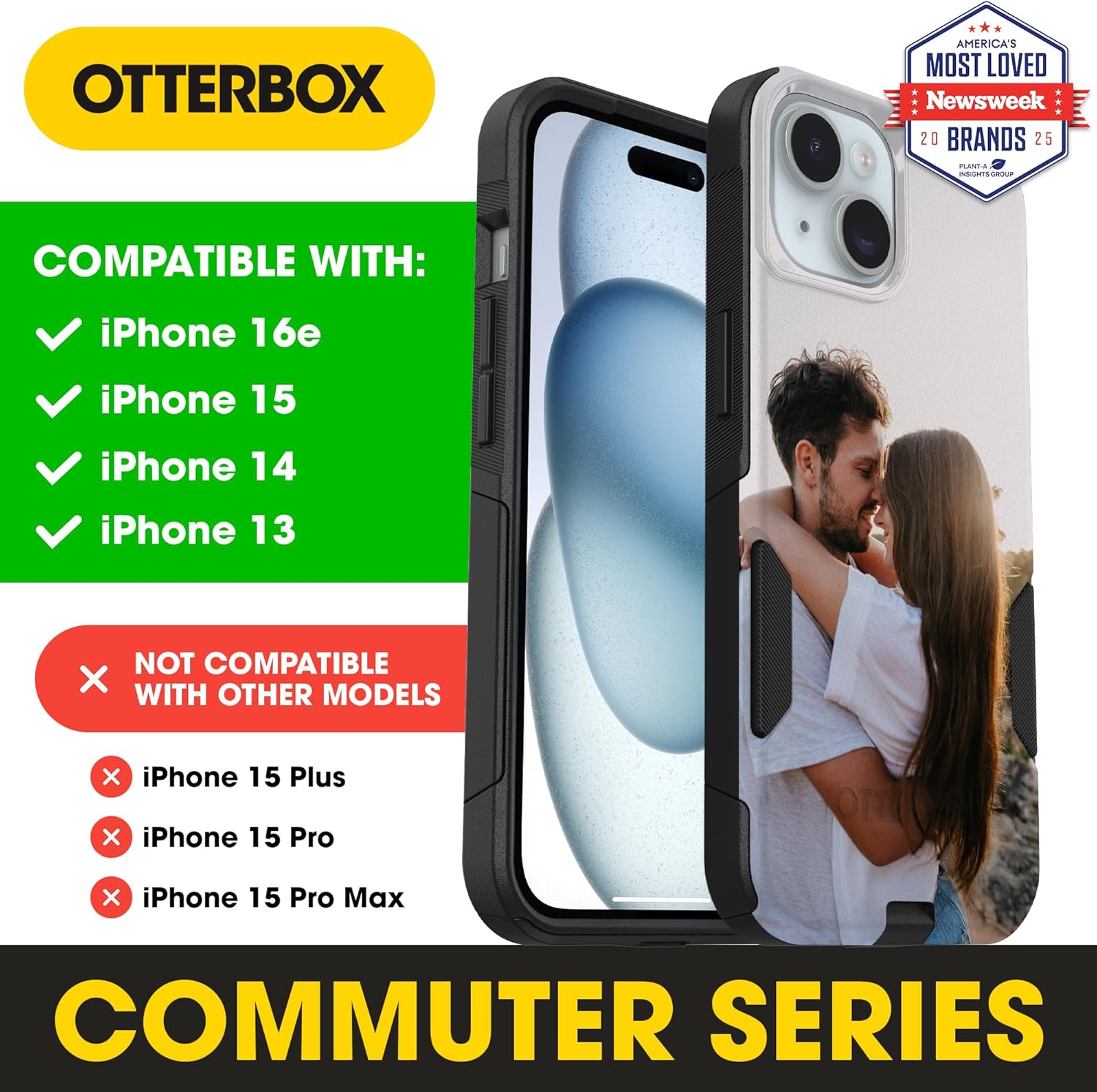 OtterBox Custom Picture Phone Case for iPhone 15, iPhone 14, iPhone 13 - Commuter MagSafe Series - Black - Personalized Image, Text, Monogram, Logo - Printed in USA