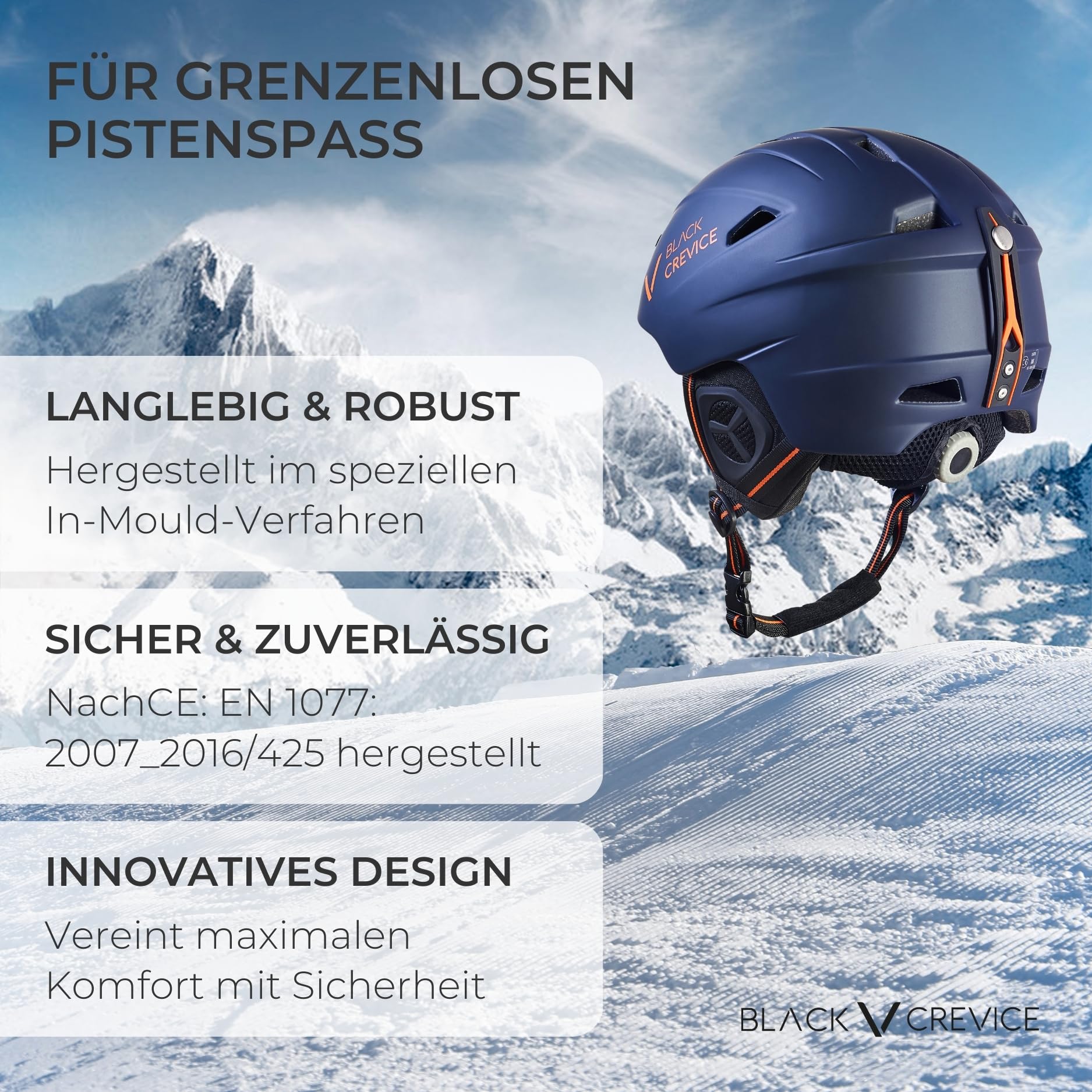 BLACK CREVICE Skihelm Streif I Stoßfester Skihelm in sportlichem Design I Skihelm Herren & Damen I Snowboard-Helm I Atmungsaktiver Ski-Helm I Größenverstellbar