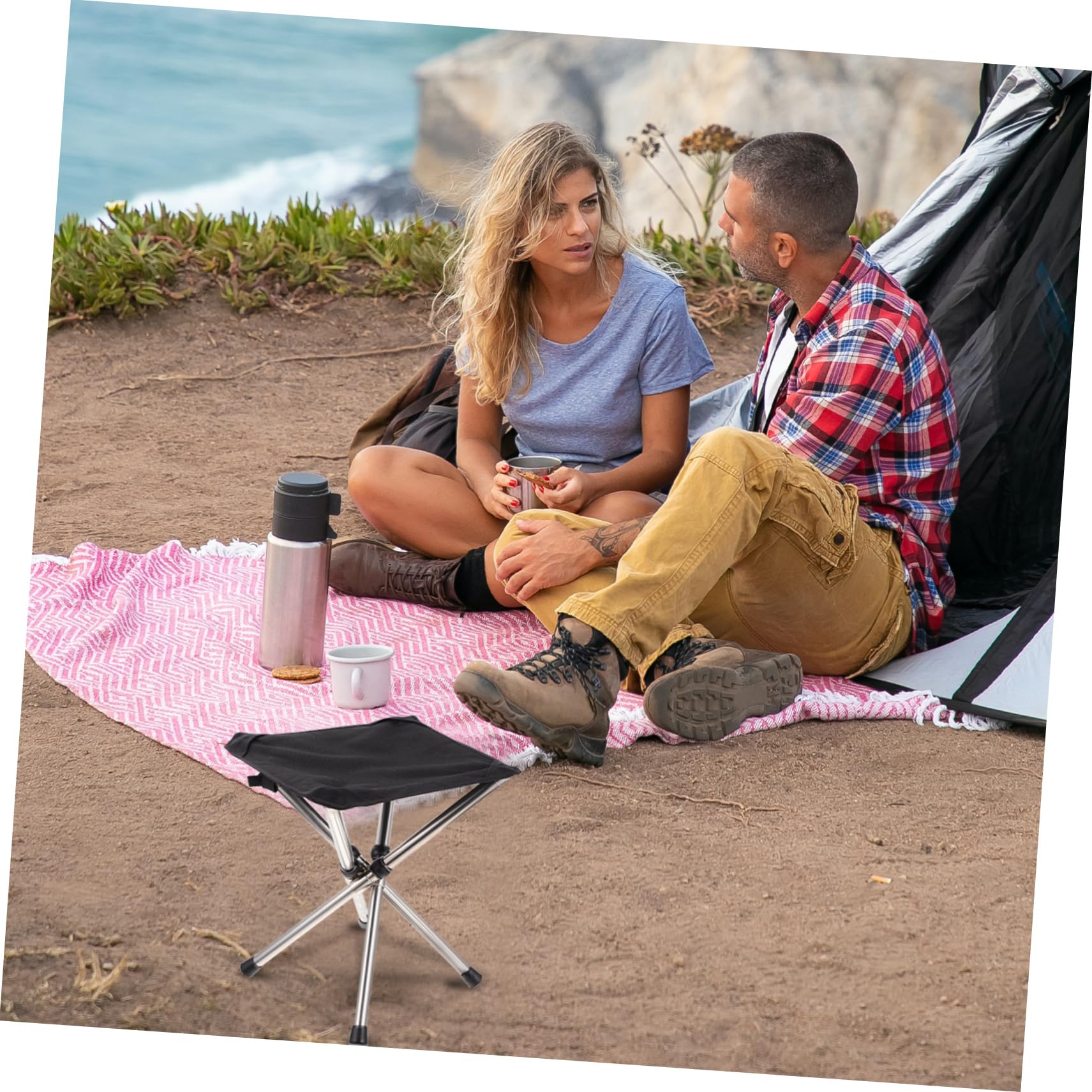 Toddmomy Sgabello da Pesca Pieghevole Portatile in Acciaio Inossidabile Nero, Pratico e Resistente per Picnic e Giardino, come Sedia da Campeggio Salvaspazio