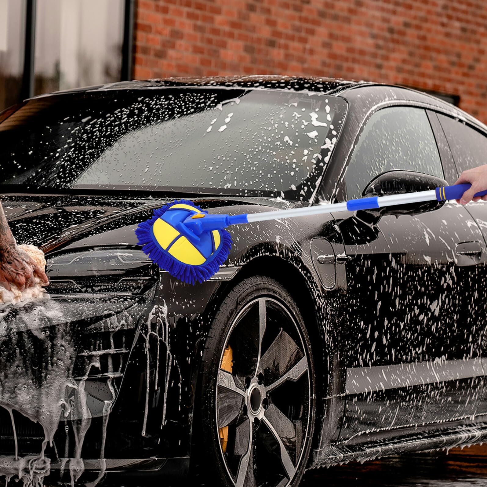 GARVALON Teleskop autowaschmopp Verstellbar mit Chenille moppkopf Stark Wasserabsorbierend Korrosionsbeständig Langlebig und Flexibel für Gründliche Autoreinigung Vielseitig Einsetzbar