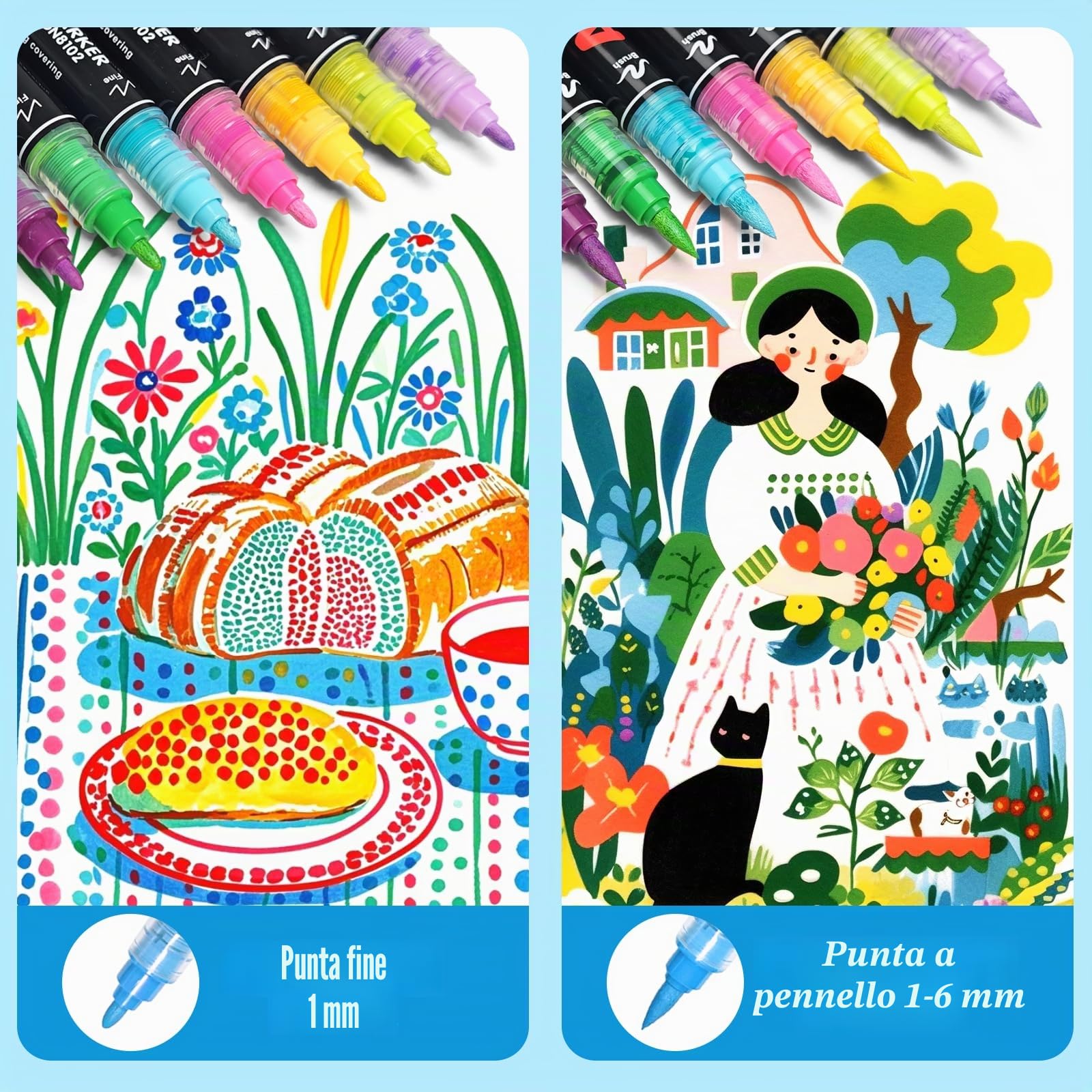 VAKKI Pennarelli Acrilici, 36 Colori Pennarelli Acrilici Doppia Punta 4.0g Acrylic Marker per Dipingere Sassi, Tessuti, Metallo, Vetro, Legno, Tela, Ceramica, Plastic, pennarelli per colorare adulti