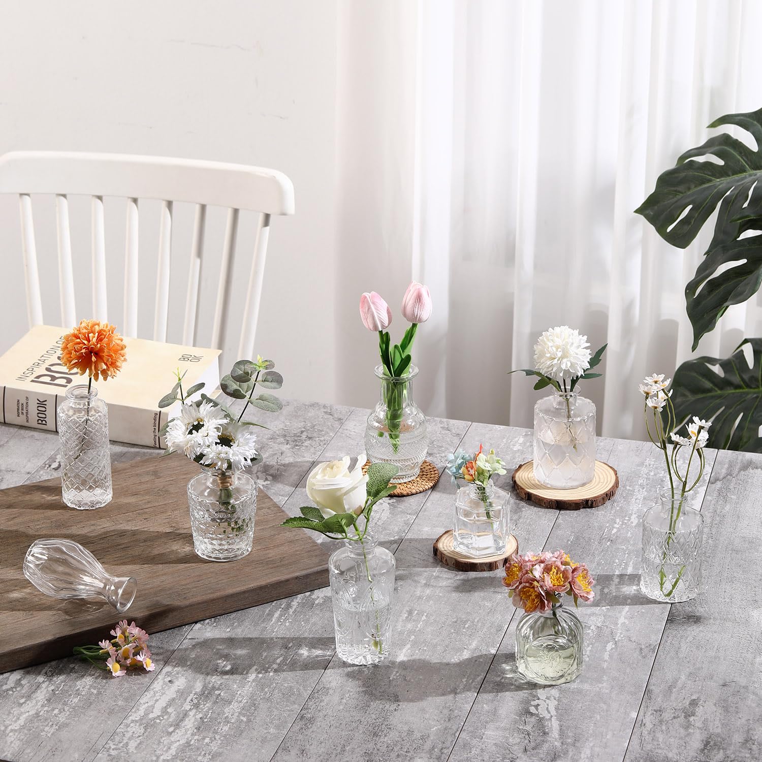 Bud Vasen in Bulk 64, Glasvasen für Tafelaufsätze, kleine Vasen für Blumen, kleine Blumenvase für Tafelaufsätze, Mini-Vintage-Vase, klare Knospenvasen für Hochzeitstischdekoration