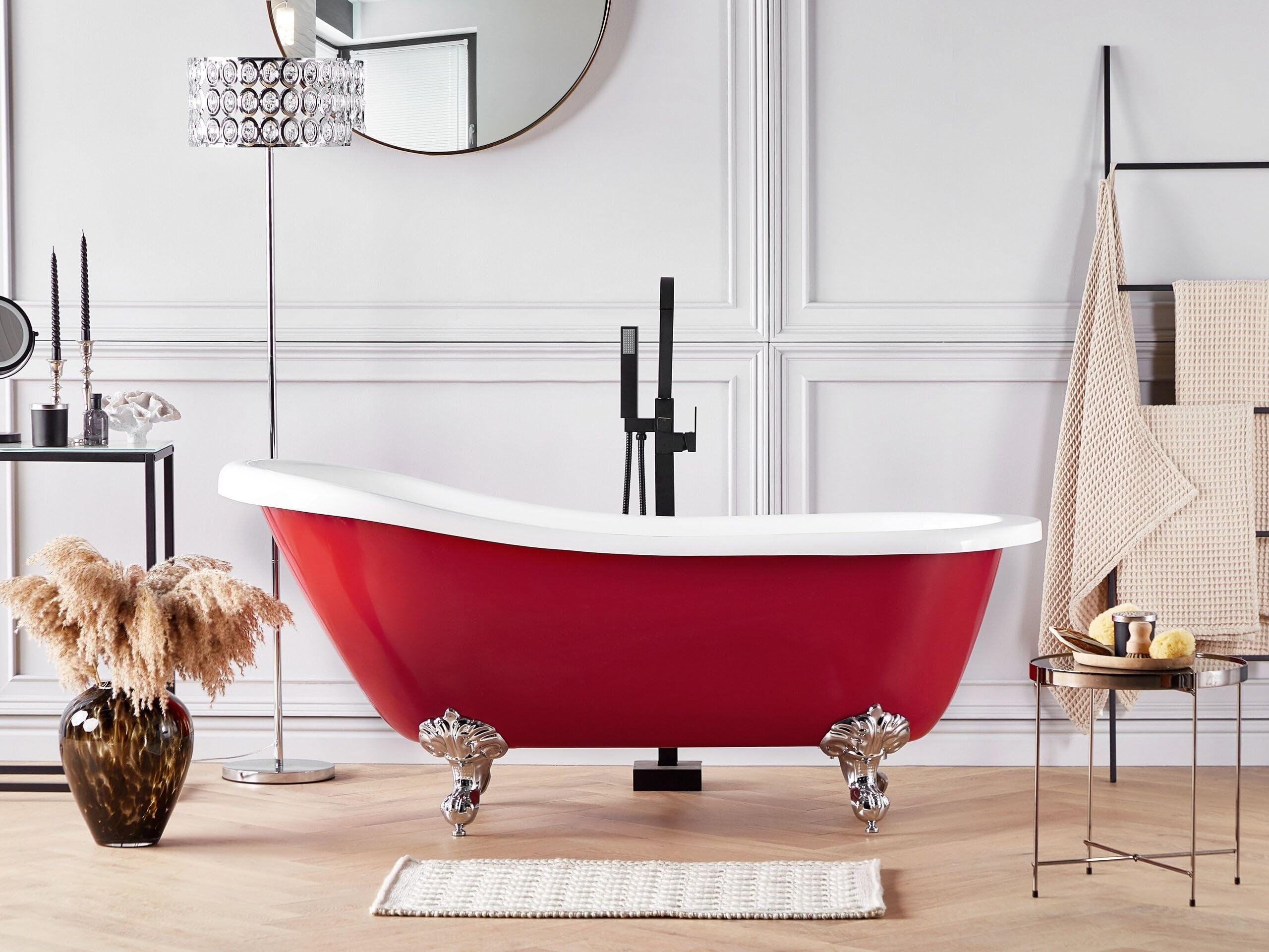 Bañera independiente de acrílico rojo patas 170 x 80 cm retro vintage tradicional Cayman