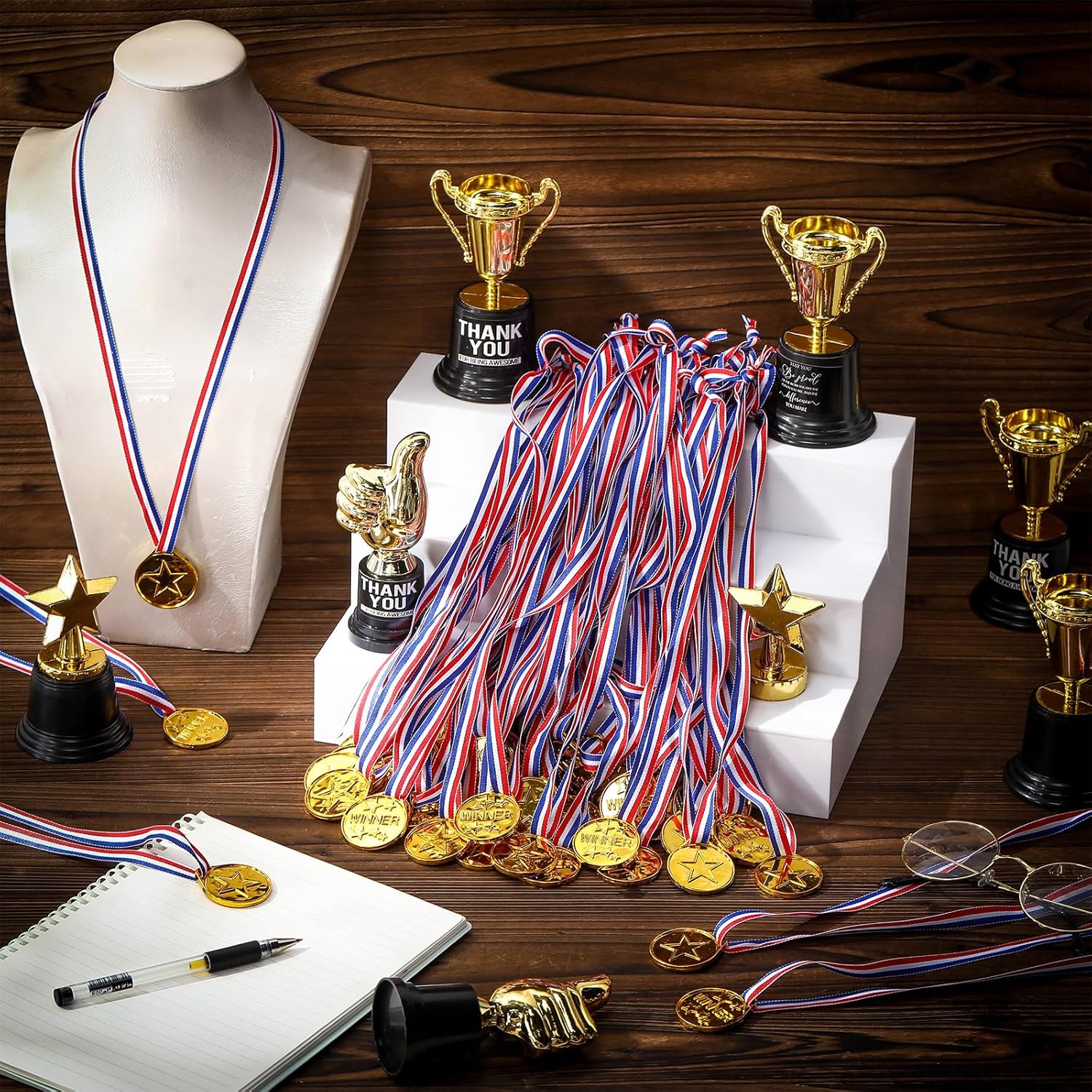 Sotiff Kids Plastic Winner Award Medals Gold Winner Medals for Parties, Games, Sports, Dress up and More, 1.4 x 1.7 Inches