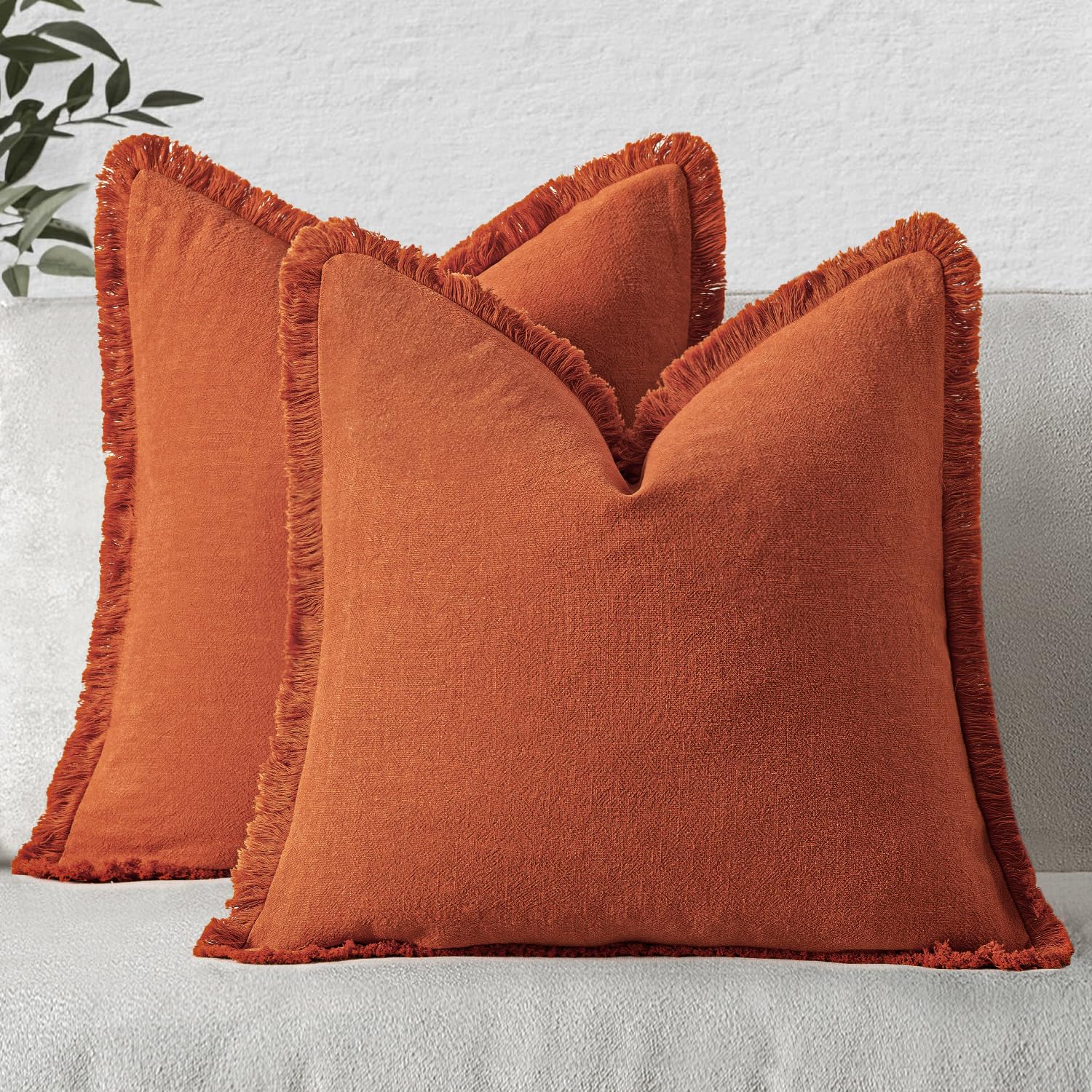 MIULEE Linen Decorative Fall Euro Throw Pillow Covers Burnt Orange 24x24