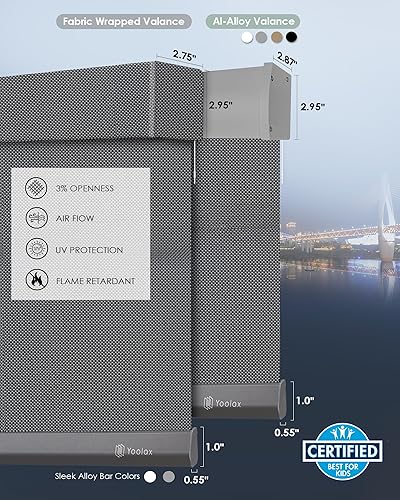 Vista 104 de Yoolax Persiana solar motorizada con control Romote para filtrar la luz, persianas enrollables con visión transparente (gris)