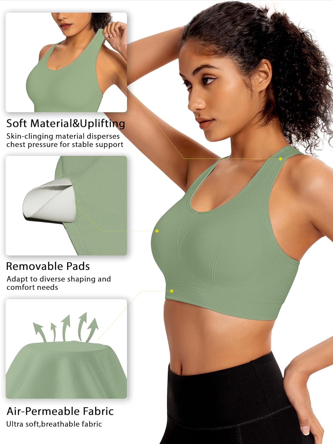 AENLLEY Padded Racerback Sports Bras for Women - Breathable Medium Support for Yoga Gym Workout Fitness - Image 7