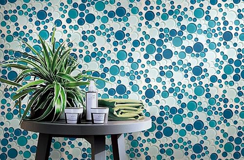 Miniatura 5 de Tenedos Baru - Azulejo redondo de mosaico de vidrio redondo de burbujas azules y blancas para salpicaduras de cocina, ducha de baño, pared
