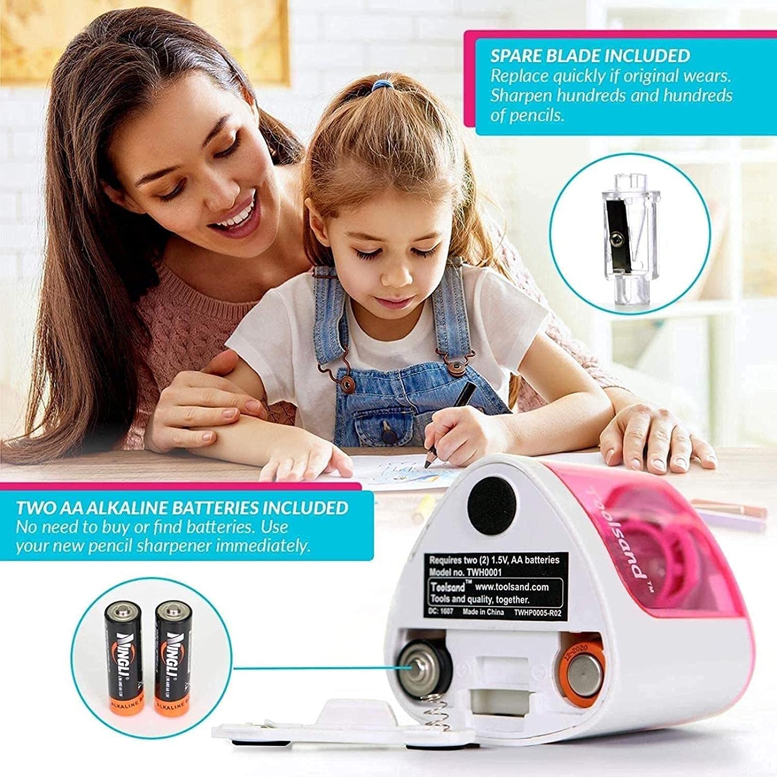 Taille-Crayon Automatique en Plastique, Taille-Crayon électrique de Couleur, alimenté par Batterie, pour la Maison, Le Bureau, l'école, la Salle de Classe, Les Adultes et Les Enfants