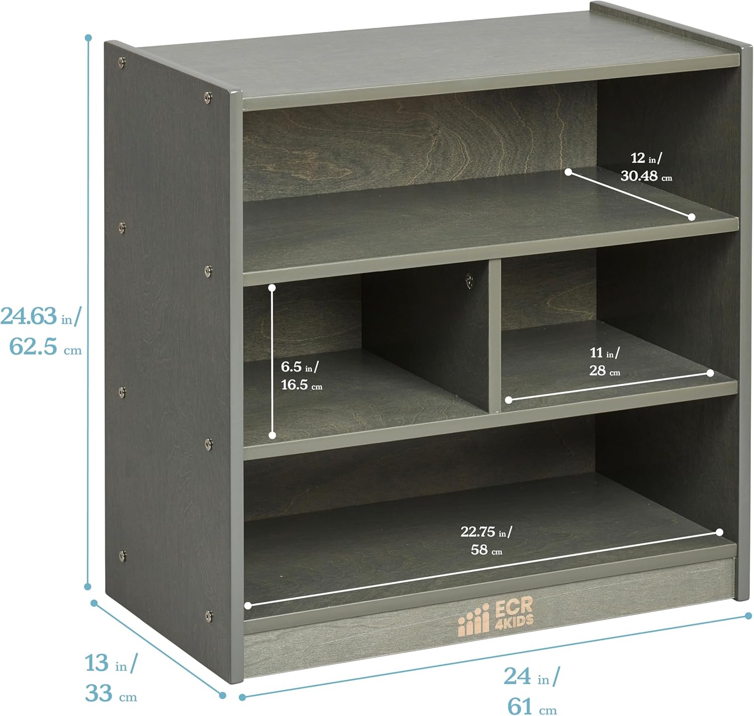 ECR4Kids Mobile Building Block Storage Cabinet, Small, Classroom Furniture, Grey Wash