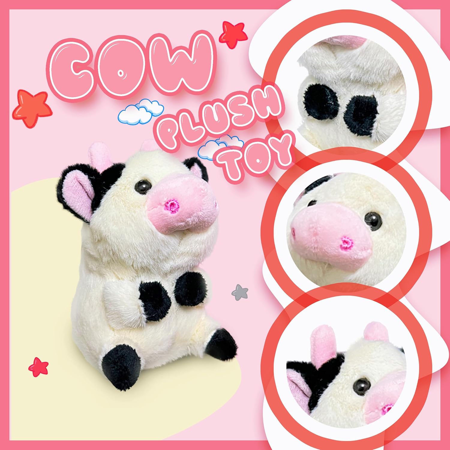 Kawaite Soft Cow Stuffed Animal Plush Toys for Kids, Cute Cow Plushies, Small Stuffed Farm Animal Plush Toys for Girls and Boys Birthday Gifts, Easter Basket Stuffers, Party Favors