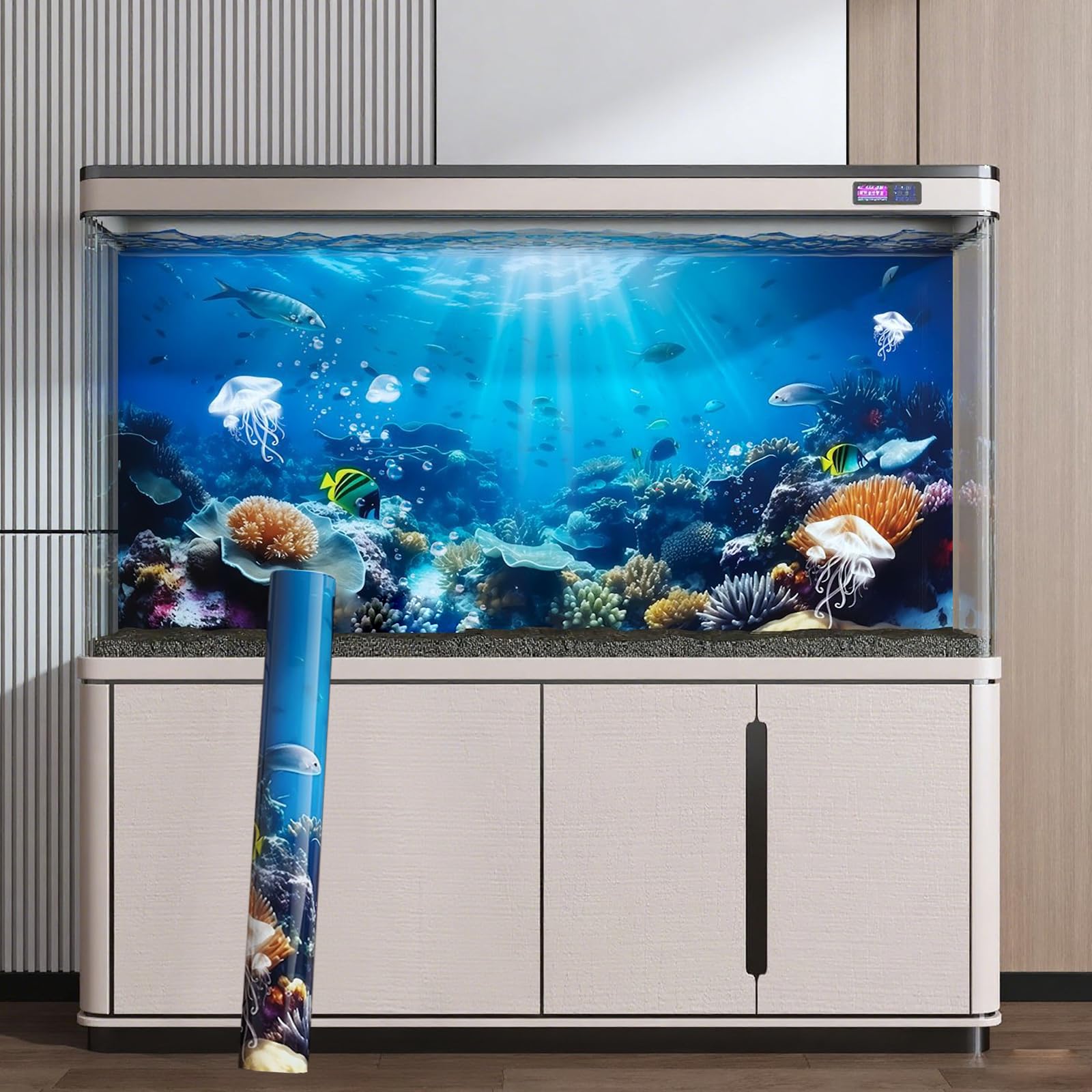 Yootiko Underwater Coral World Aquarium Background Static Cling - Fish Tank Sticker for Glass, Non-Adhesive PVC Marine Theme Decal, Reusable & Easy to Apply, 39.4 x 15.7 Inches