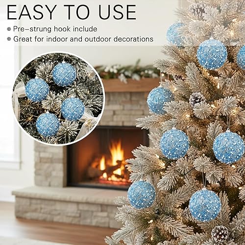 Vista 33 de Lyrow Juego de 24 adornos de bolas de Navidad con purpurina de 4 pulgadas, bolas de Navidad a granel, adornos colgantes de espuma de lentejuelas