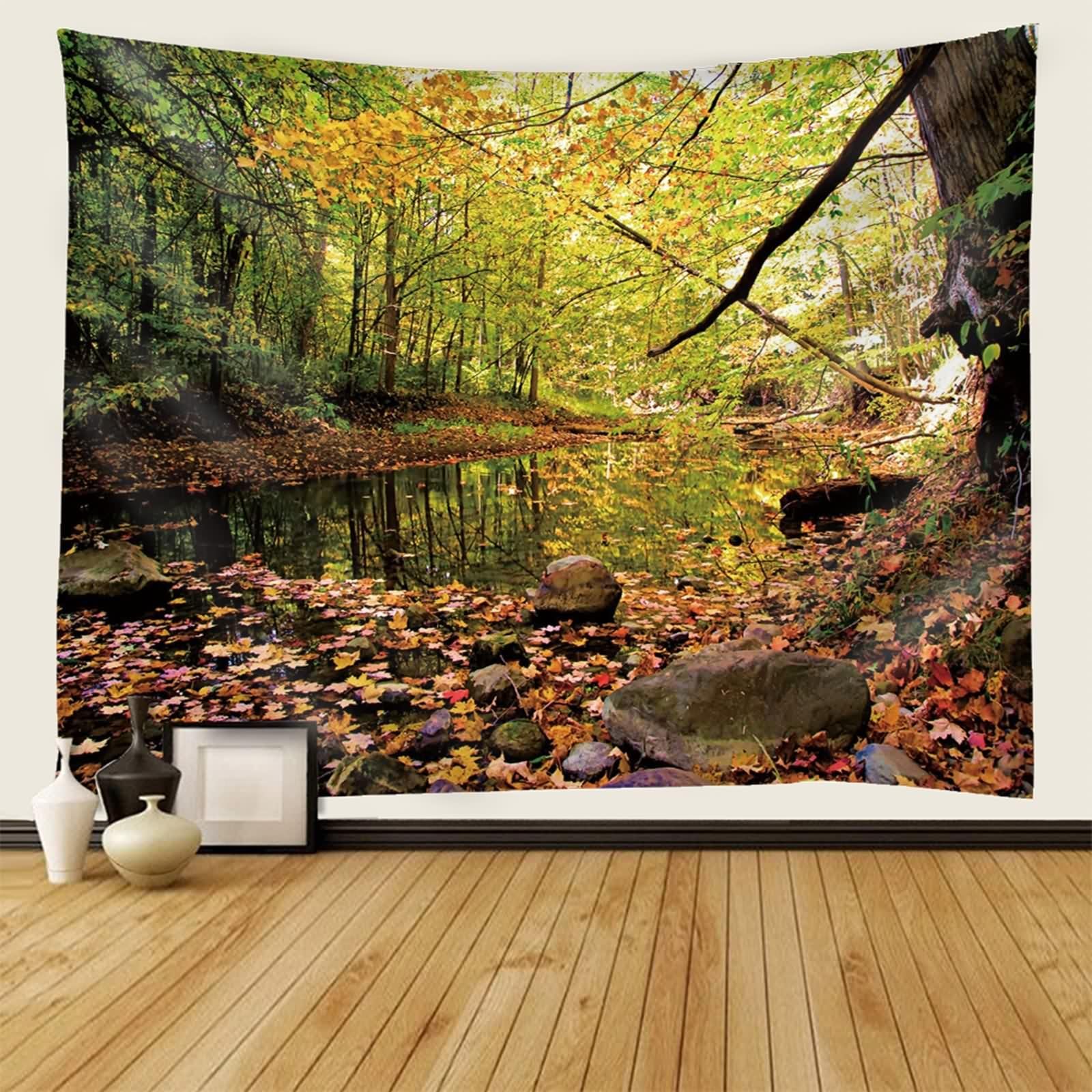 Tolldek Dywan ścienny zielony, 300 x 256 cm, krajobraz, naturalny, gobelin, drzewo, do salonu, pokoju dziecięcego