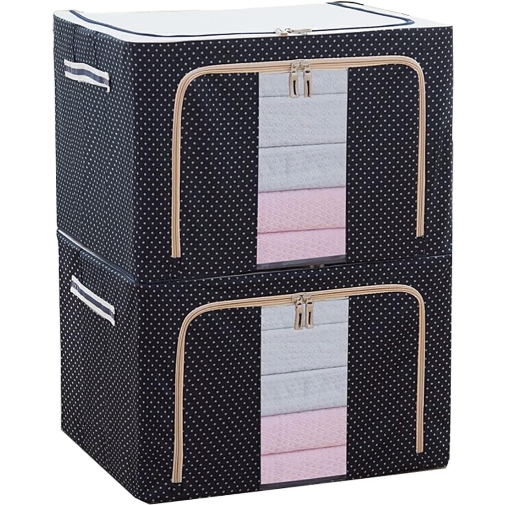 FEEL MOMENTS Foldable Steel Frame Storage Box for Wardrobe, Saree, Shirts, and Blankets (66 Ltr - Pack of 2, Blue Polka) (B0DHCW8VYK) Amazon Price History, Amazon Price Tracker