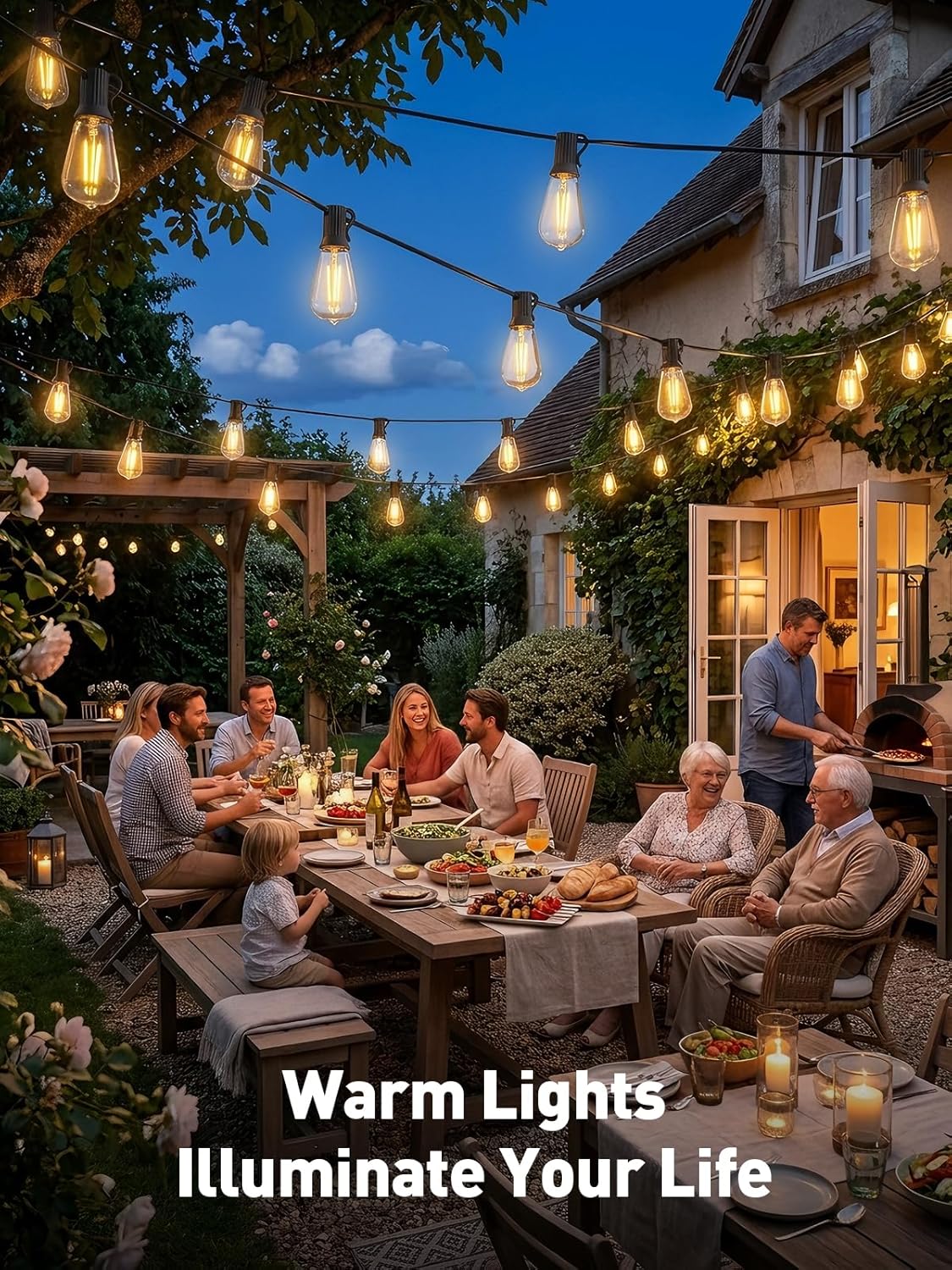 65ft-Solar-String-Lights-Outdoor-Waterproof-Solor-Powered-Patio-Light-Hanging-Outside-Backyard-Camping-Yard-Gazebo-Garden-Pergola-Bistro-Balcony-Cafe-Party-Fence-Lighting-LED with Edison Bulb & Remote