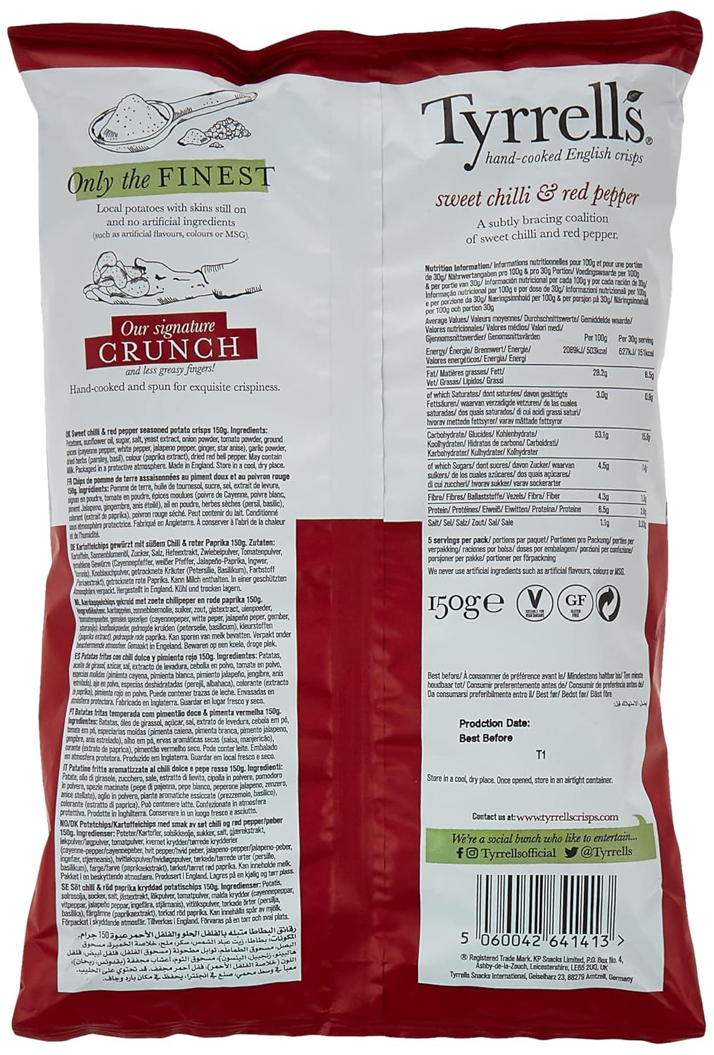 Tyrrells Sweet Chilli and Red Pepper Crisps 150 g (Pack of 12)