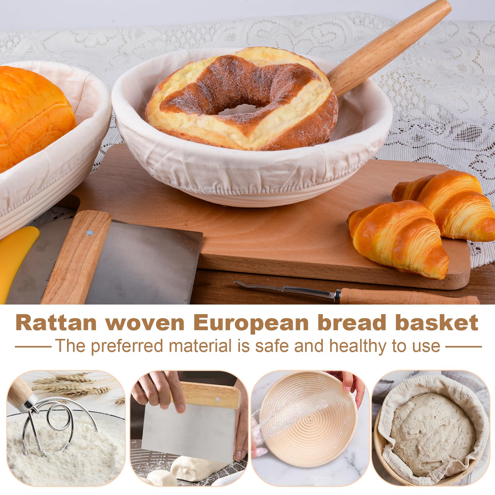 Sauerteig-Starter-Set mit Gärkorb und Backwerkzeugen, professionelles Sauerteig-Brot-Backzubehör, 14-teilig