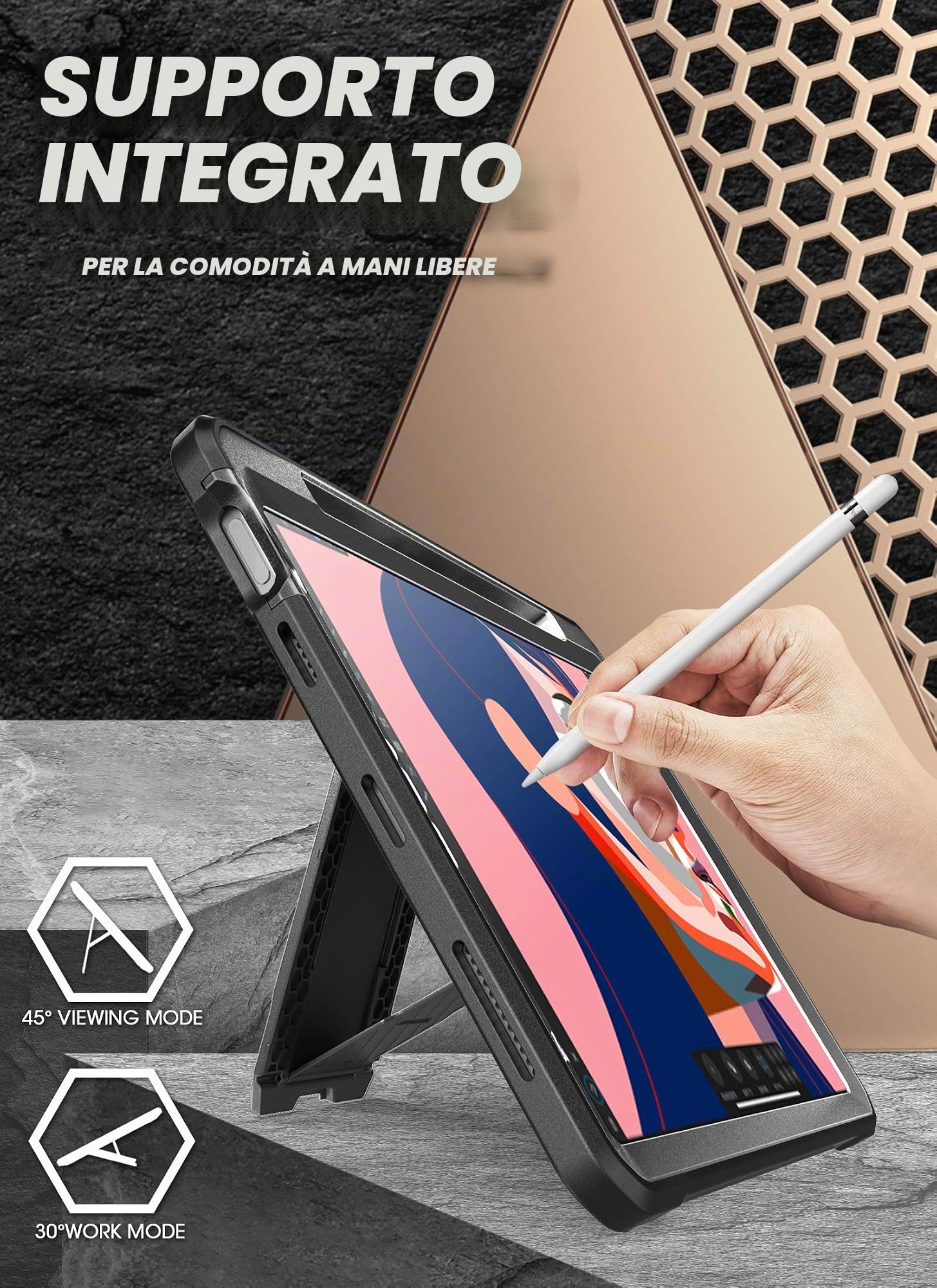 SupCase Custodia per iPad Air 5/4 (2022/2020) da 10,9 pollici, custodia protettiva a 360 gradi [Unicorn Beetle Pro] con supporto per penna e protezione schermo integrata (nero)