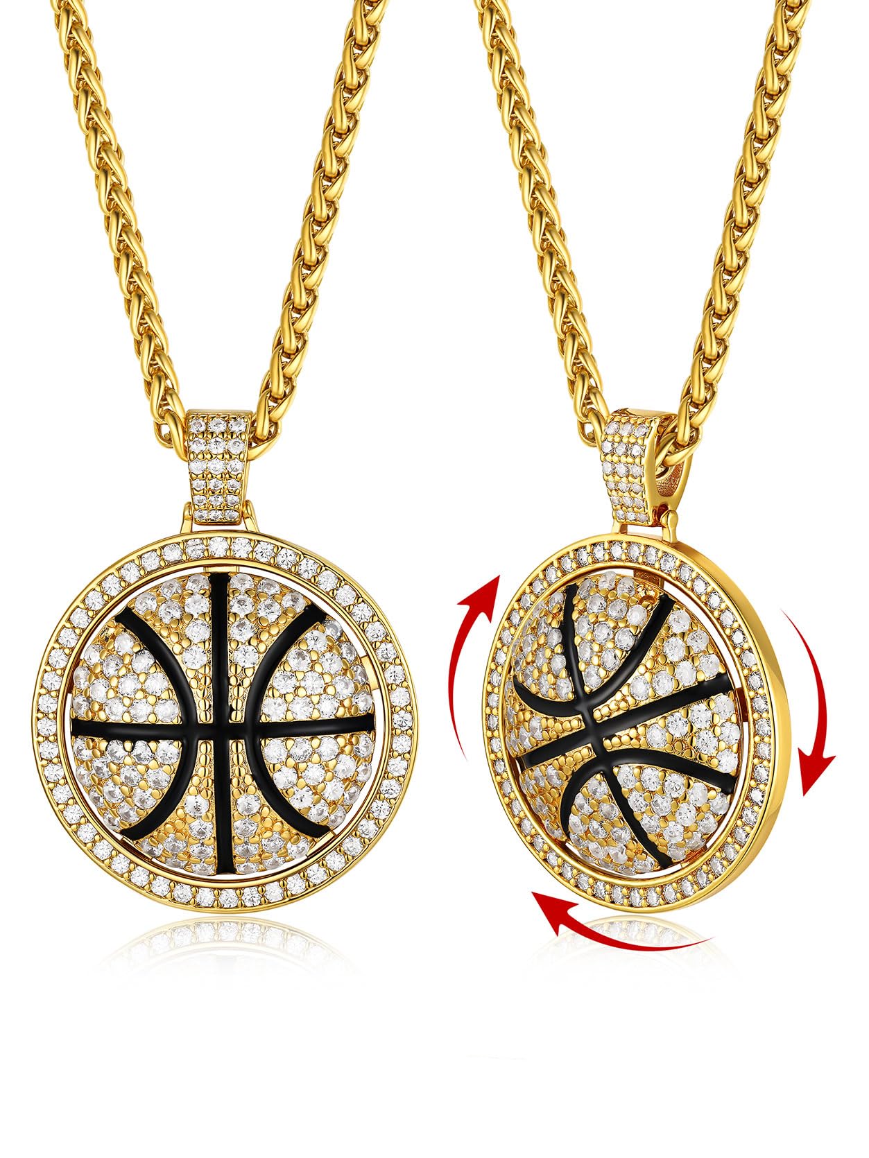 KeyStyle Bling Sports Necklace for Men Teen, Spinner Pendant for Athletes (Baseball Soccer Basketball Football Pendant)