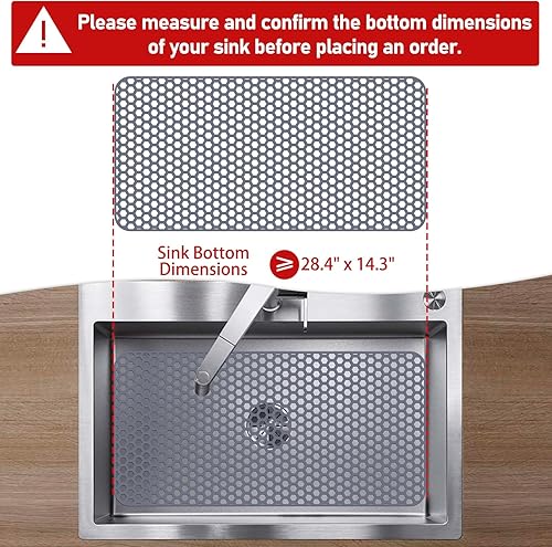 Miniatura 236 de Paquete de 2 tapetes de silicona para fregadero de 13.58 x 11.6 pulgadas, protectores para fregadero de cocina con drenaje central, rejilla Gris