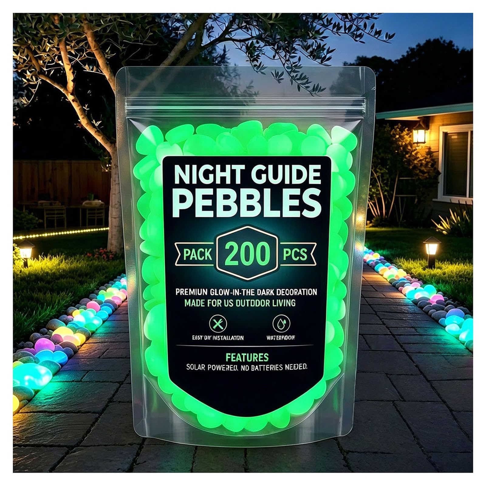 2026 New Colorful Glow-In-The-Dark Garden Stones, Luminous Pebbles for Walkway Patio Yard Fish Tank Aquarium Decor, Glowing Rocks for Pathway Garden Crafts (200 PCS,Green)