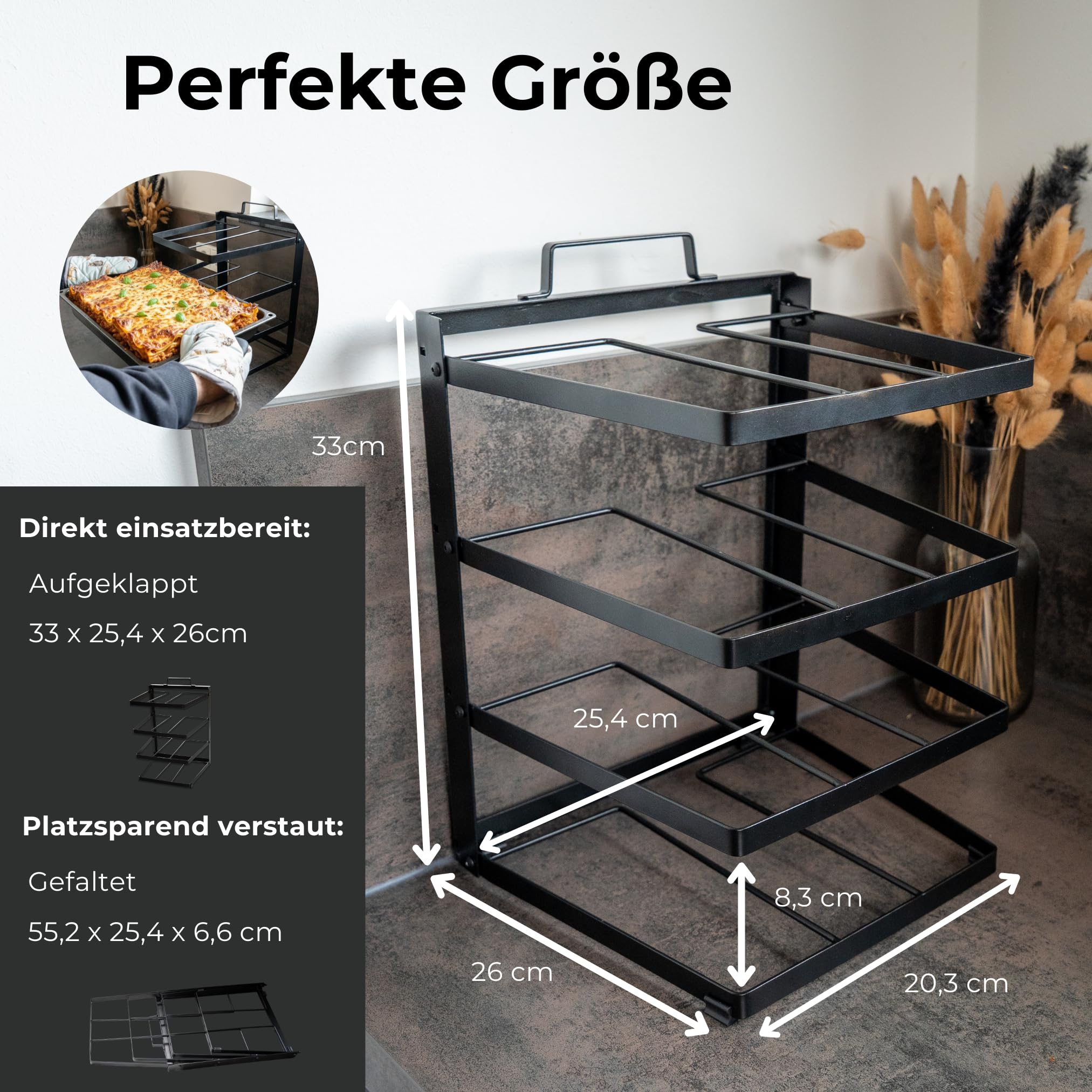 LUKADA Uchwyt na blachę do pieczenia, wielofunkcyjny organizer kuchenny na 4 blachy do pieczenia, uchwyt na blachy do pieczenia, garnki, patelnie, blachy do pizzy, deski do krojenia, zajmuje mało