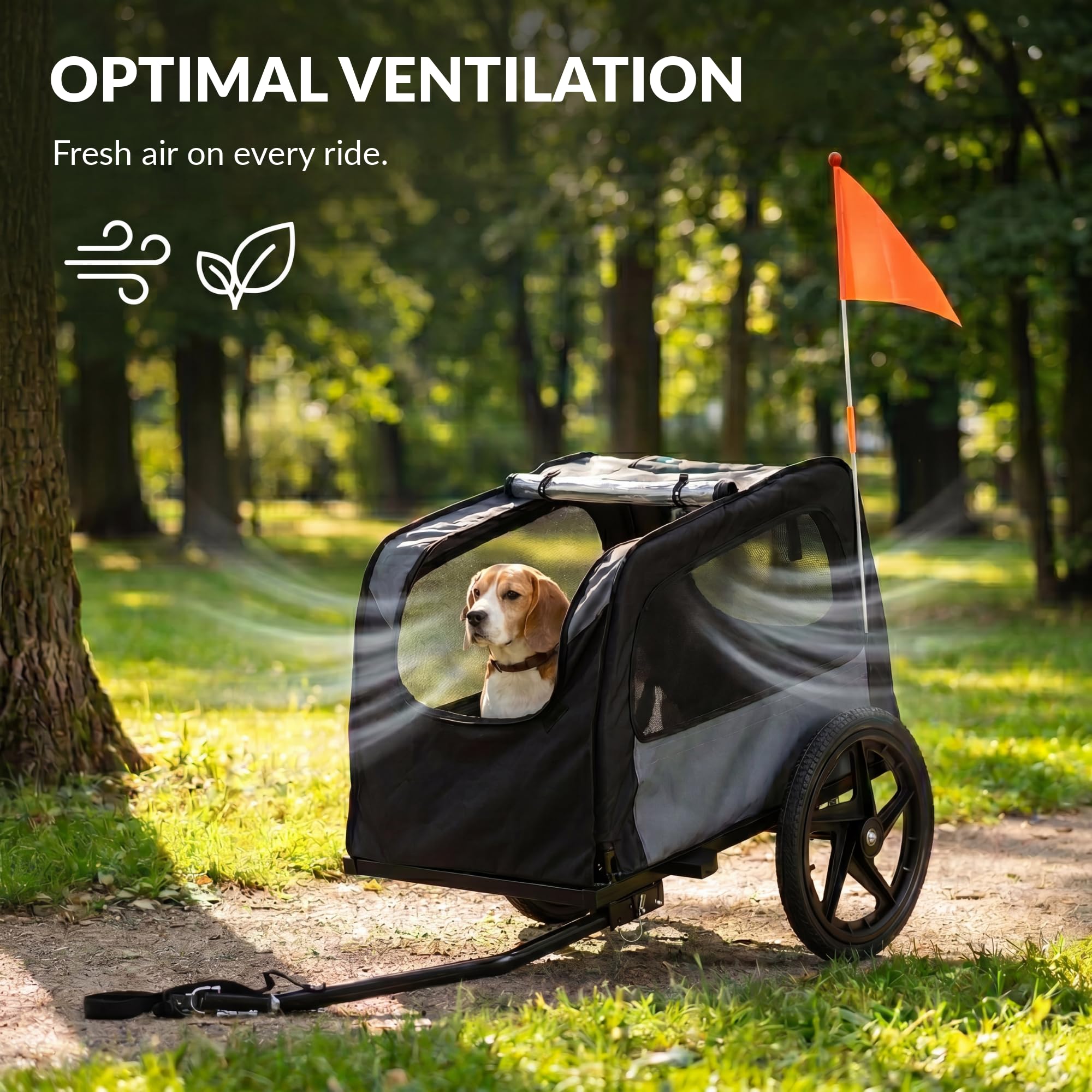 Remolque de bicicleta para perro 2 en 1 plegable con función de cochecito, carrito para perros pequeños, ventilación, cinturón de seguridad, reflectores, carga máx. 30 kg, negro y gris