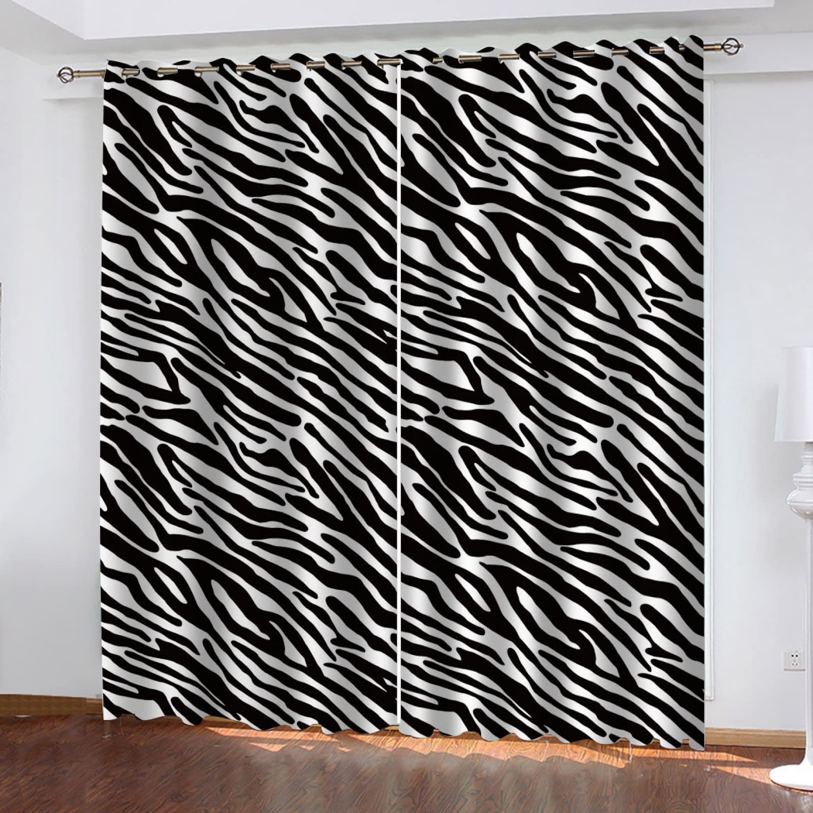 KEIBEK Blackout Curtains Eyelet - 3D Print Black And White Texture Art Pattern Thermal Window Drapes For Bedroom Living Room Home Decor Winter Energy Saving Summer Sun Blocking 2 Panels 264X240cm