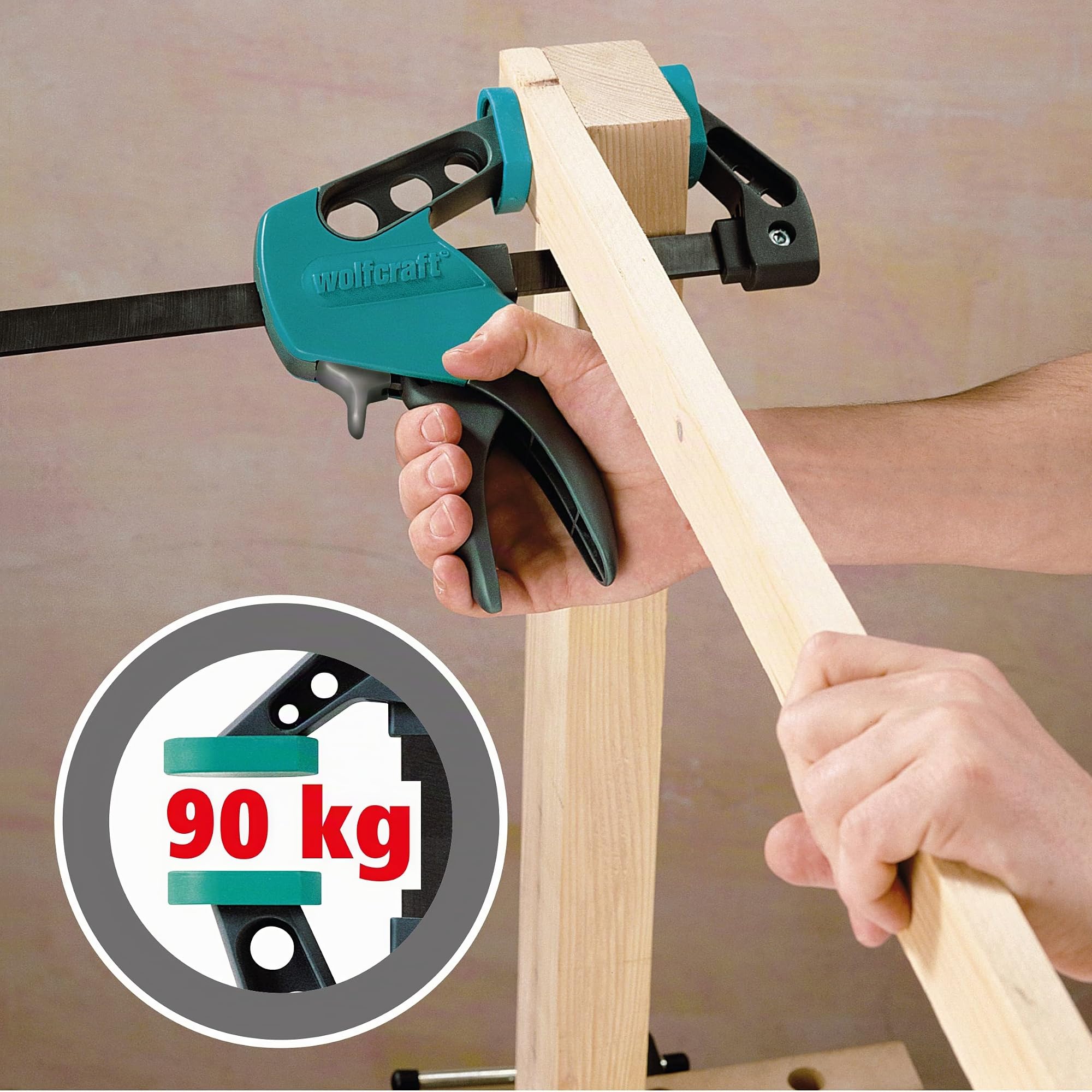 wolfcraft 3021000 - Serre-Joint à une main EASY 75-300 - Saillie 75 mm - Ouverture 300 mm - Force de Serrage max. 90 kg - Garantie 10 ans (Lot de 2)