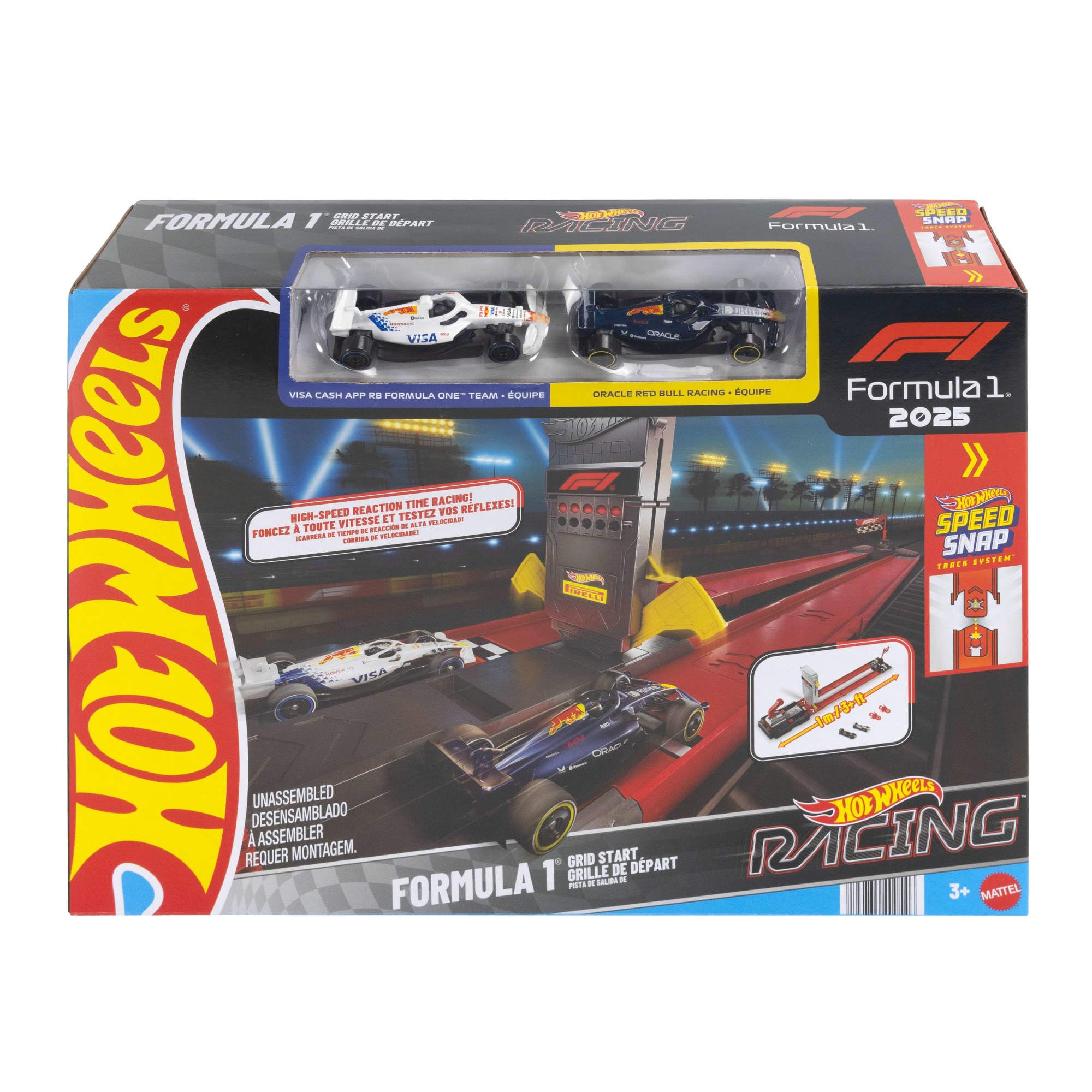 ​Hot Wheels Racing F1 Toy Car Track Set with 1:64 Scale Oracle Red Bull & Visa Cash App Racing Bulls Formula One Team Vehicles, JNN35