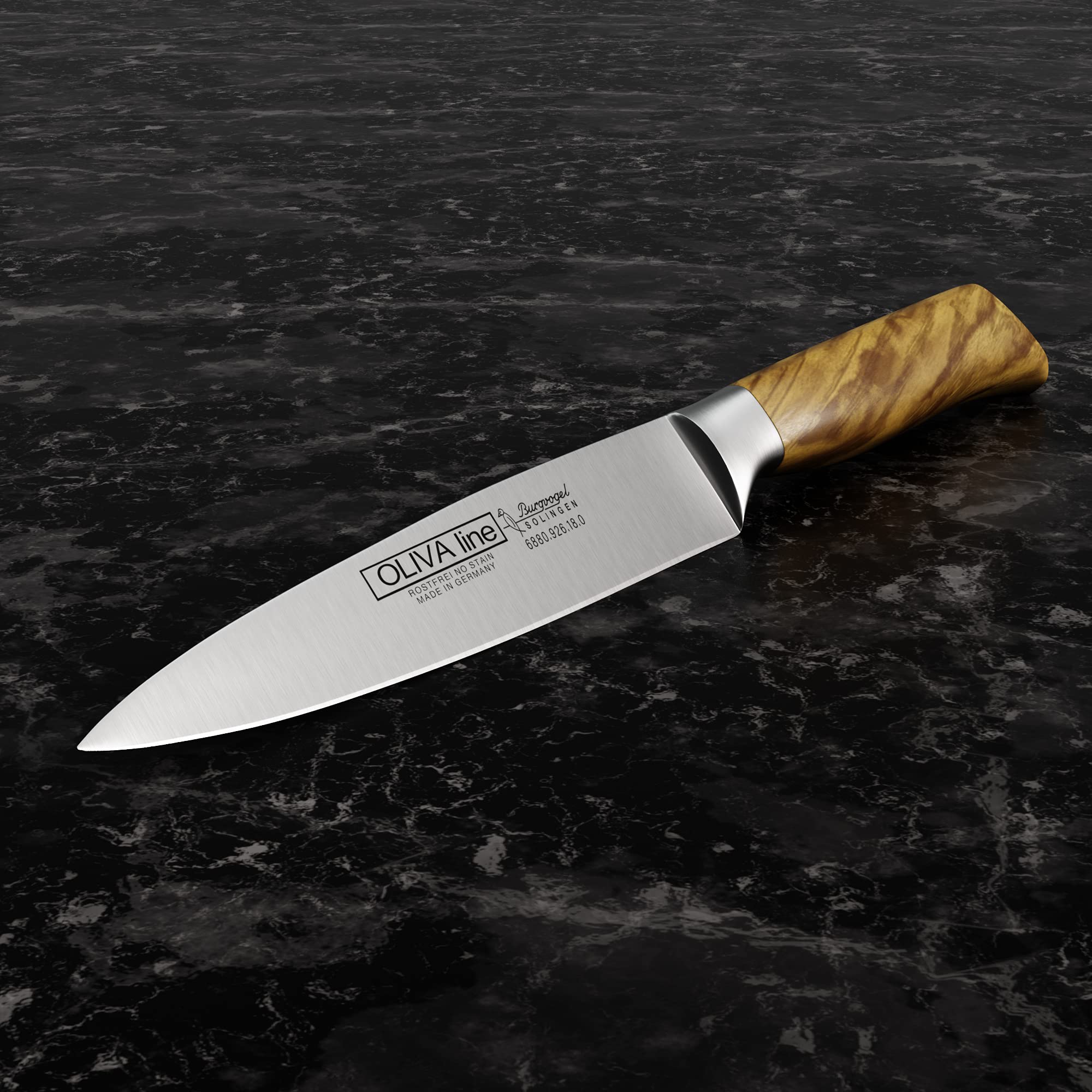 Burgvogel Solingen Tranchiermesser geschmiedet Olivenholz, Oliva Line, rostfrei, deutsches Aufschnittmesser, hell, scharf Schinkenmesser Olivia Line (7 Zoll = 18cm) braun beige