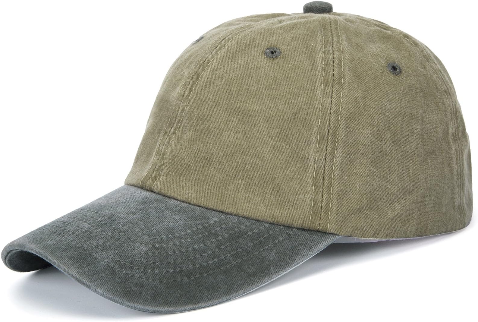 Unisex Washed Baseball Cap Pigment Dyed Two Tone Low Profile Adjustable Six Panel Cap Sun Cap(Army Green+Light Grey)