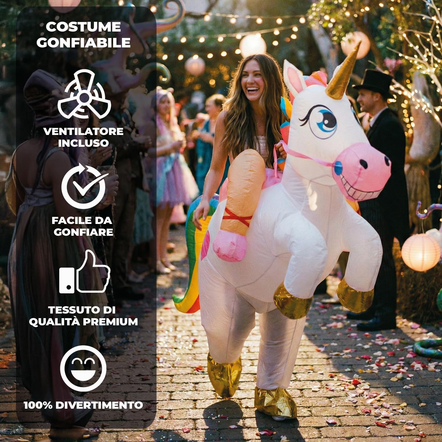 AirSuit® Costume Gonfiabile di Unicorno Magico | Costume da Umorismo Gonfiabile | Dimensione Adulta 160 a 190cm | Piacevole da Indossare Resistente | Sistema di gonfiaggio Incluso | OriginalCup®