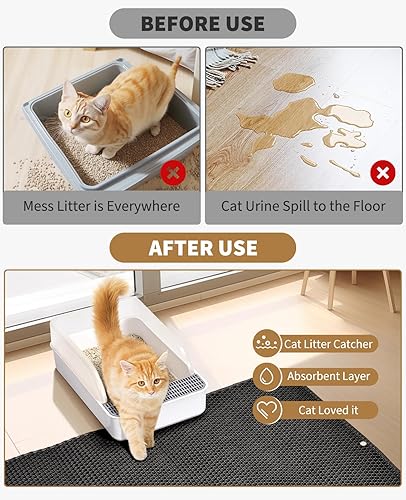 Miniatura 3 de Fostanfly Tapete de arena para gatos, 45 x 27 pulgadas, tapete para atrapar arena para gatitos, color negro, extra grande, XL, tapete de control de