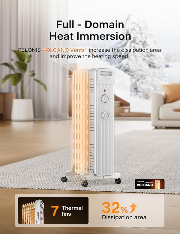 Pelonis Oil Filled Radiator Heater for Large Space, 2025 Upgraded, Space Heaters with 1500W Quiet Warmth Radiant Heater, 3 Heating Modes, Overheat & Tip-Over Protection, Adjustable Thermostat, White by PELONIS - Image 2