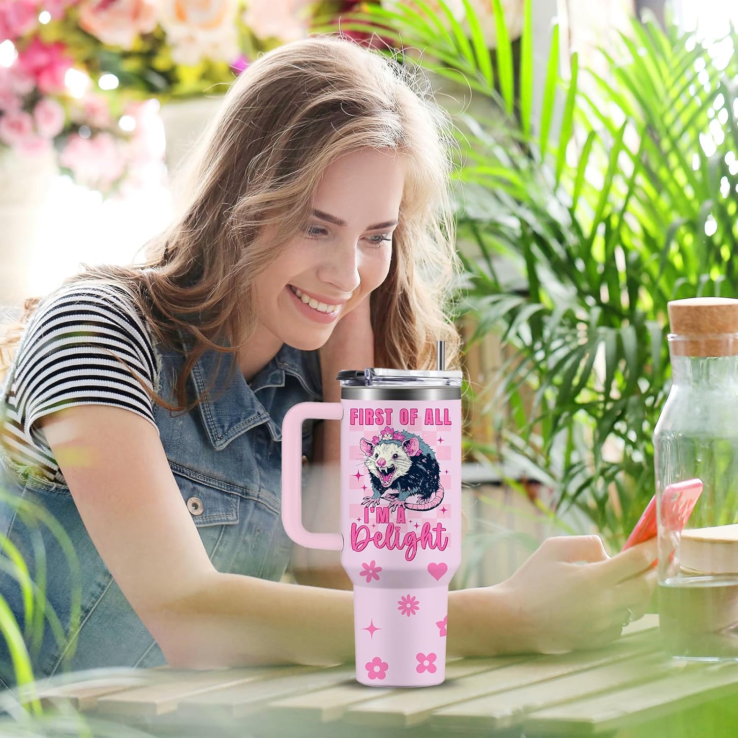 First Of All I'm A Delight Sarcastic Angry Opossum Tumbler 40oz with Handle, Funny Gift for Opossum Lovers Women & Girls, Birthday Christmas Opossums Themed Gifts for Animal & Pet Lover - Image 2