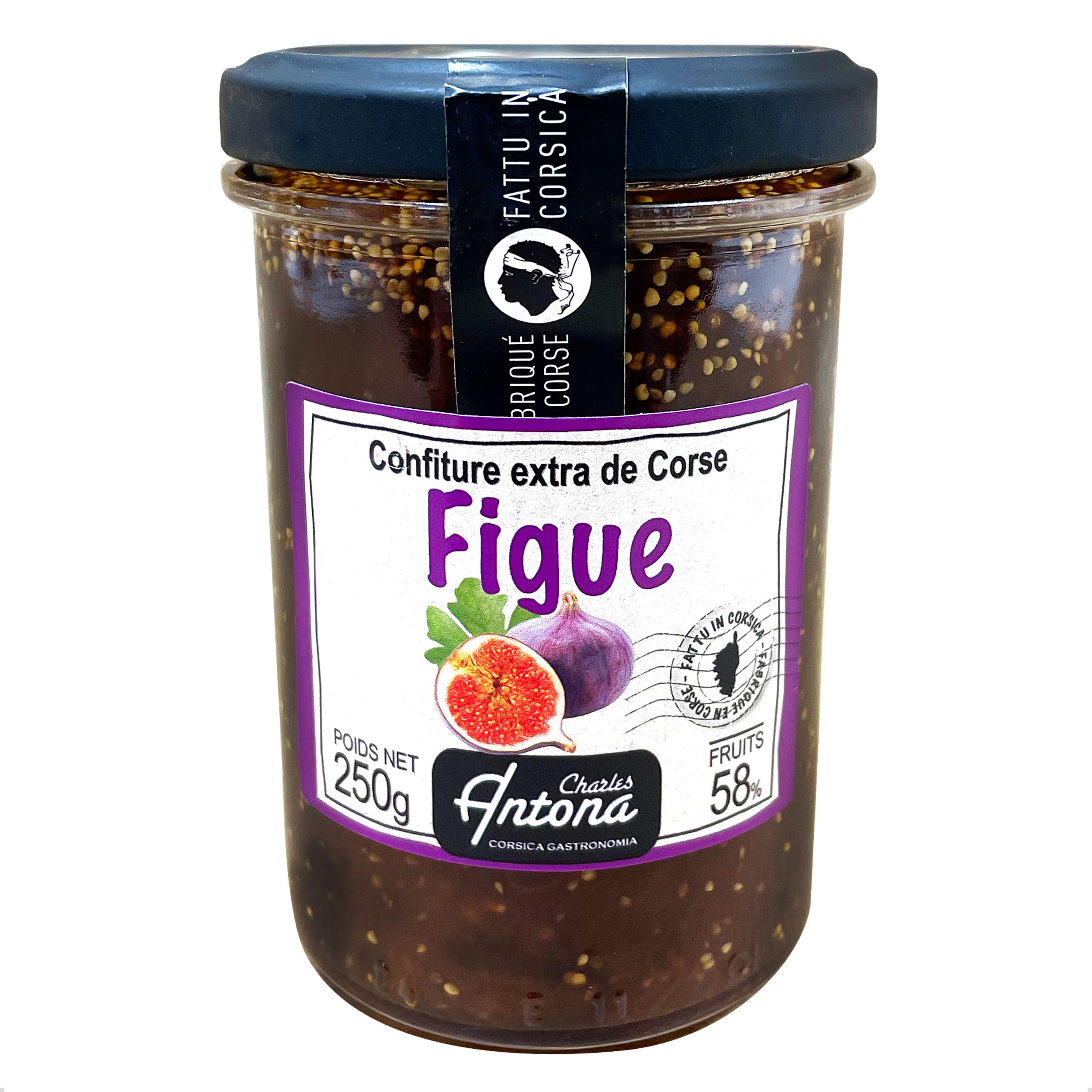 Fig Jam from Corsica, Premium Fruit Preserve, Delicious Breakfast Spread, Great With Cheese, Made by Charles Antona in The Traditional Way, 1 x Jar, 250g