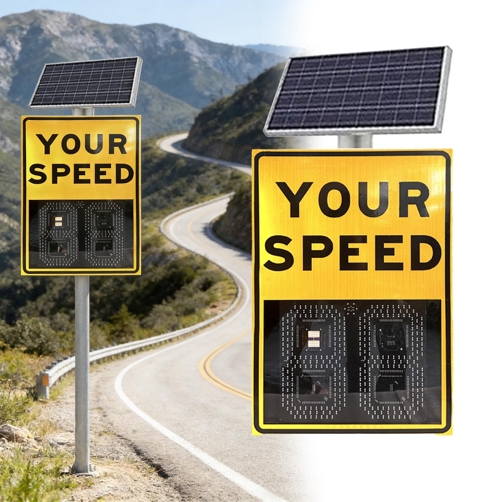 Señal solar de visualización de velocidad de radar, señal LED intermitente de límite de velocidad para carreteras, tablero de advertencia de retroalimentación de tráfico alimentado por energía solar