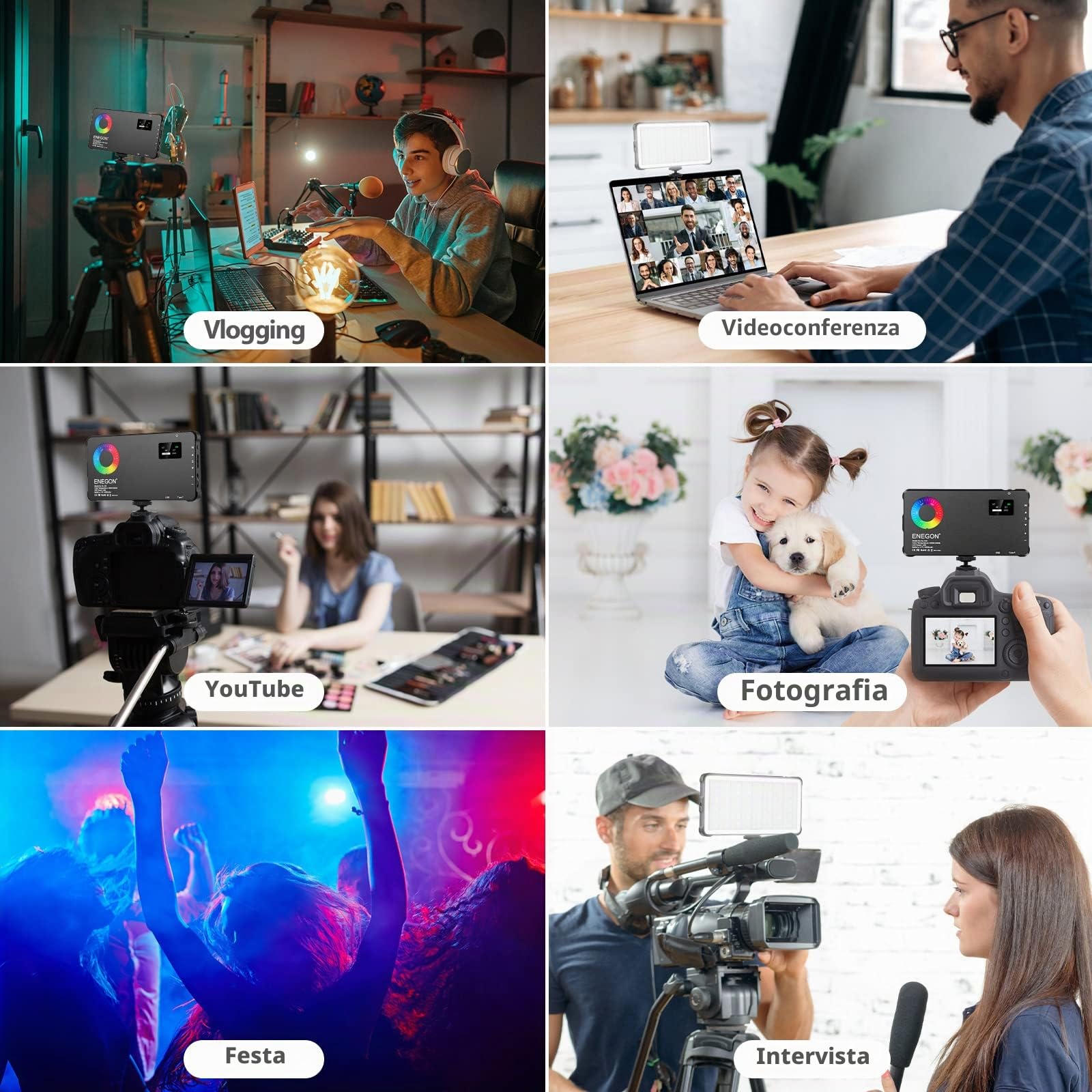 ENEGON Luci Fotografiche,Luce RGB LED per foto e video con Luminosità Regolabile 0%-100%, CRI≥95, 2500-9000K Temperatura di Colore con Batteria Integrata da 4000mAh, A colori 24 effetti di luce comuni